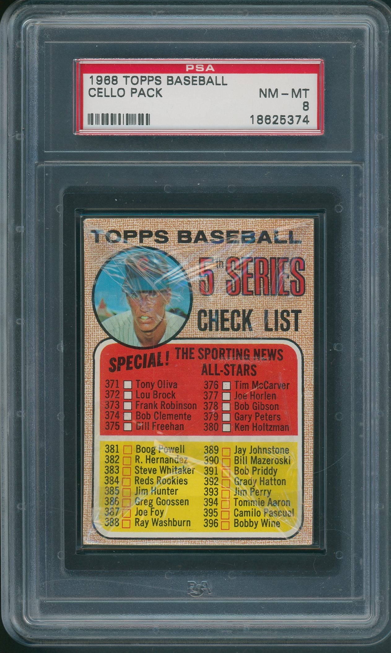 1968 Topps Baseball Unopened Cello Pack PSA 8