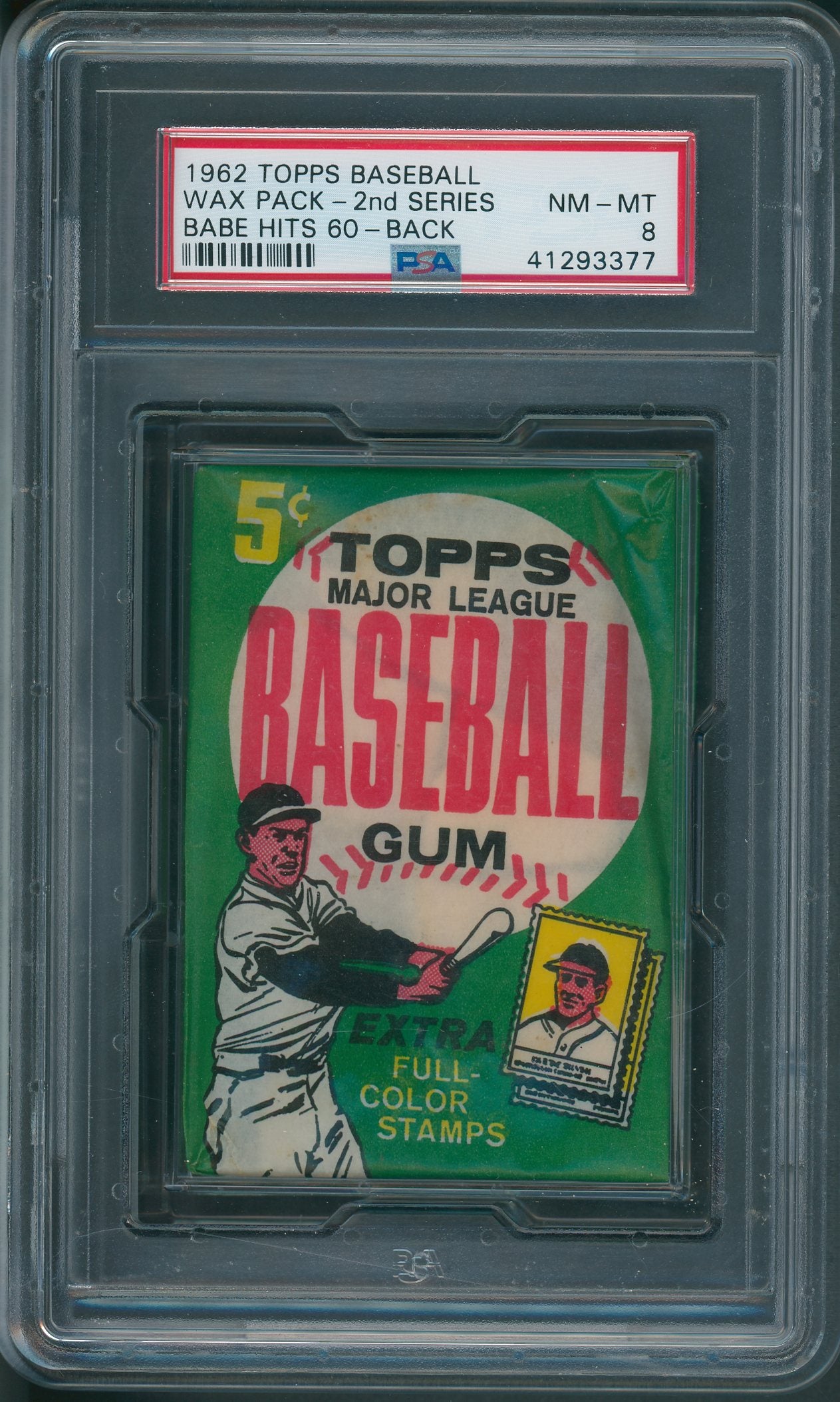 1962 Topps Baseball Unopened Wax Pack 2nd Series Babe PSA 8