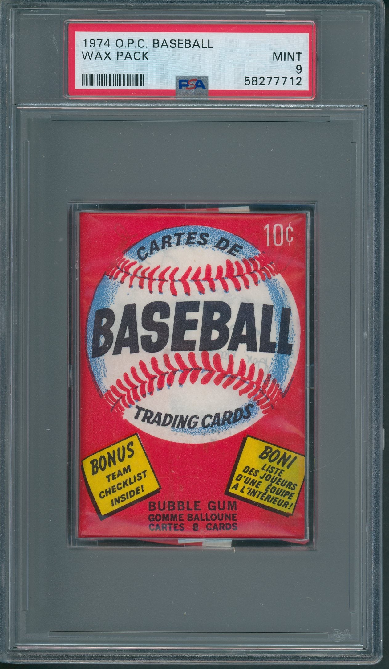 1974 OPC O-Pee-Chee Baseball Unopened Wax Pack PSA 9