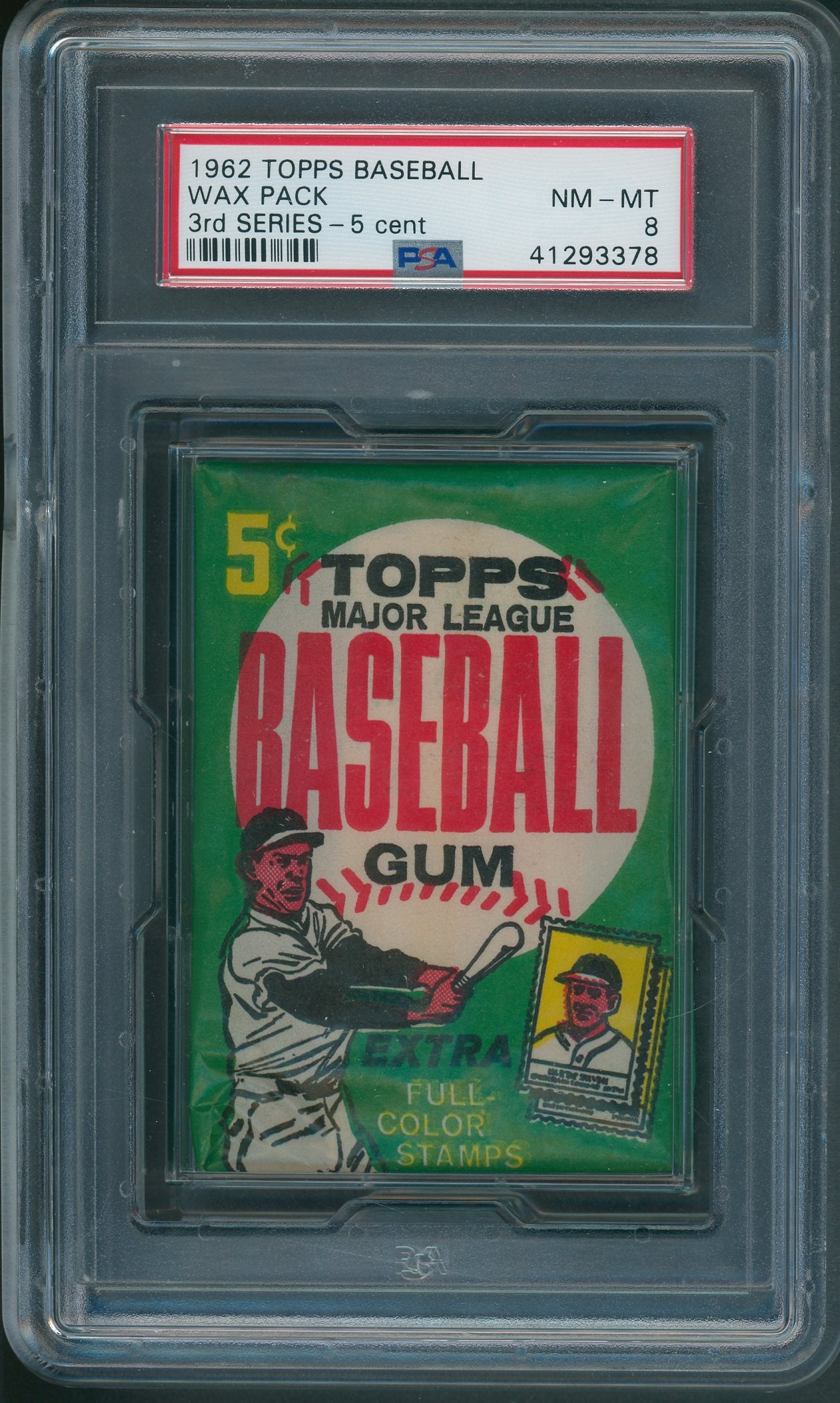 1962 Topps Baseball Unopened 3rd Series Wax Pack PSA 8