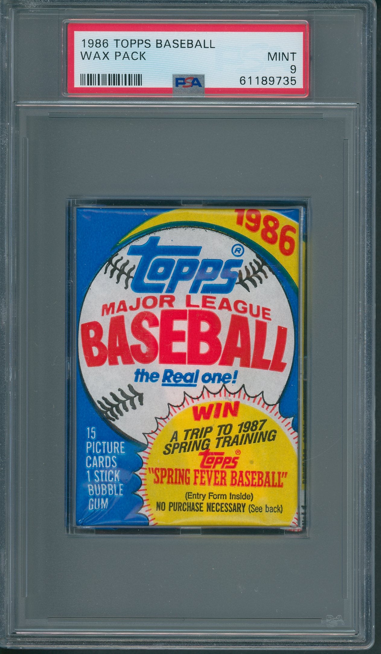 1986 Topps Baseball Unopened Wax Pack PSA 9