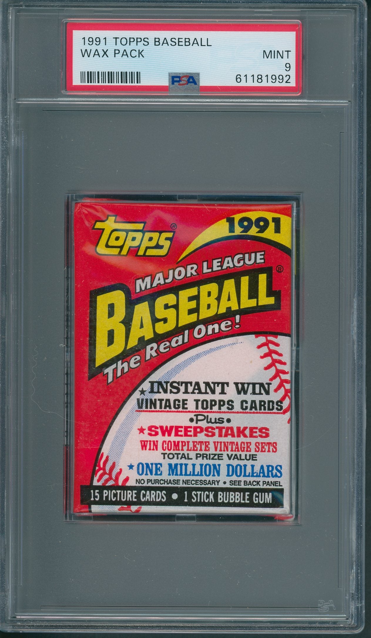 1991 Topps Baseball Unopened Wax Pack PSA 9