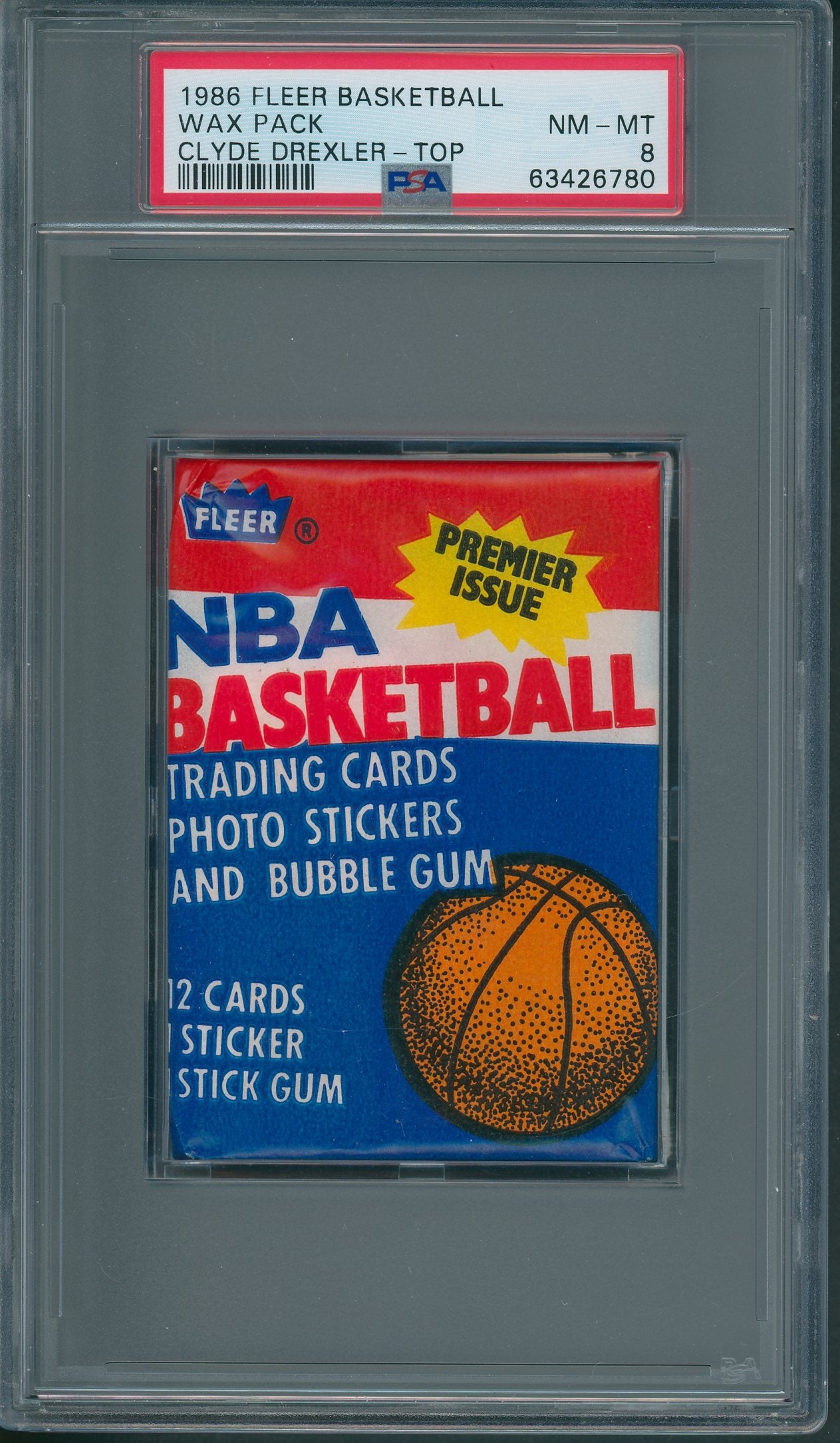 1986 Fleer Basketball Unopened Wax Pack Drexler Top PSA 8