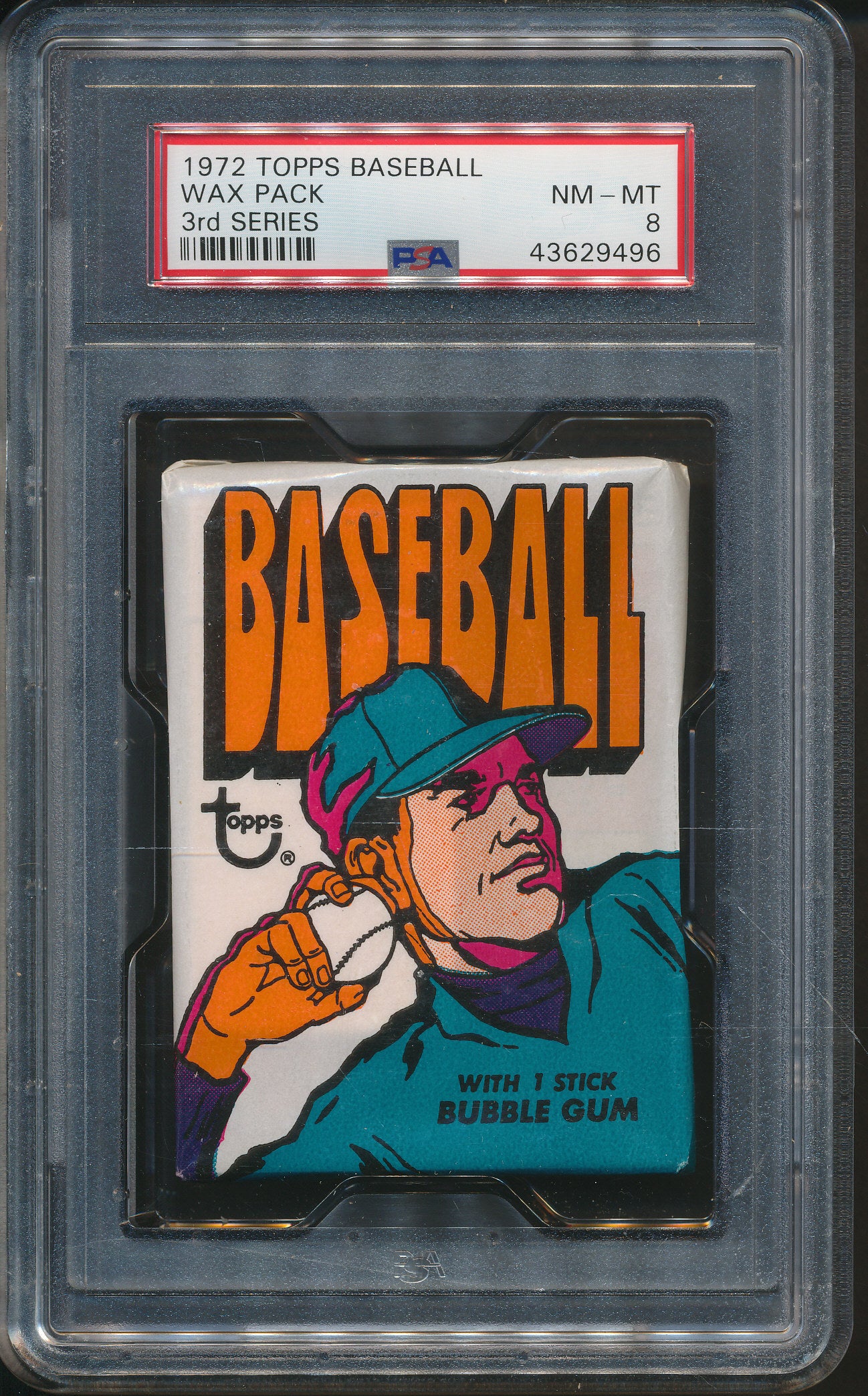 1972 Topps Baseball Unopened Sereies 3 Wax Pack PSA 8