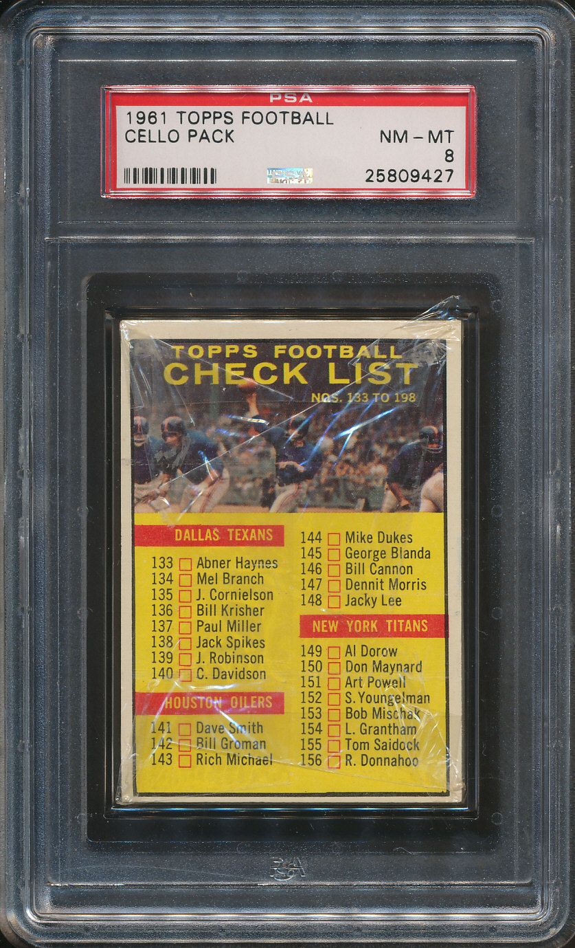 1961 Topps Football Unopened Cello Pack PSA 8