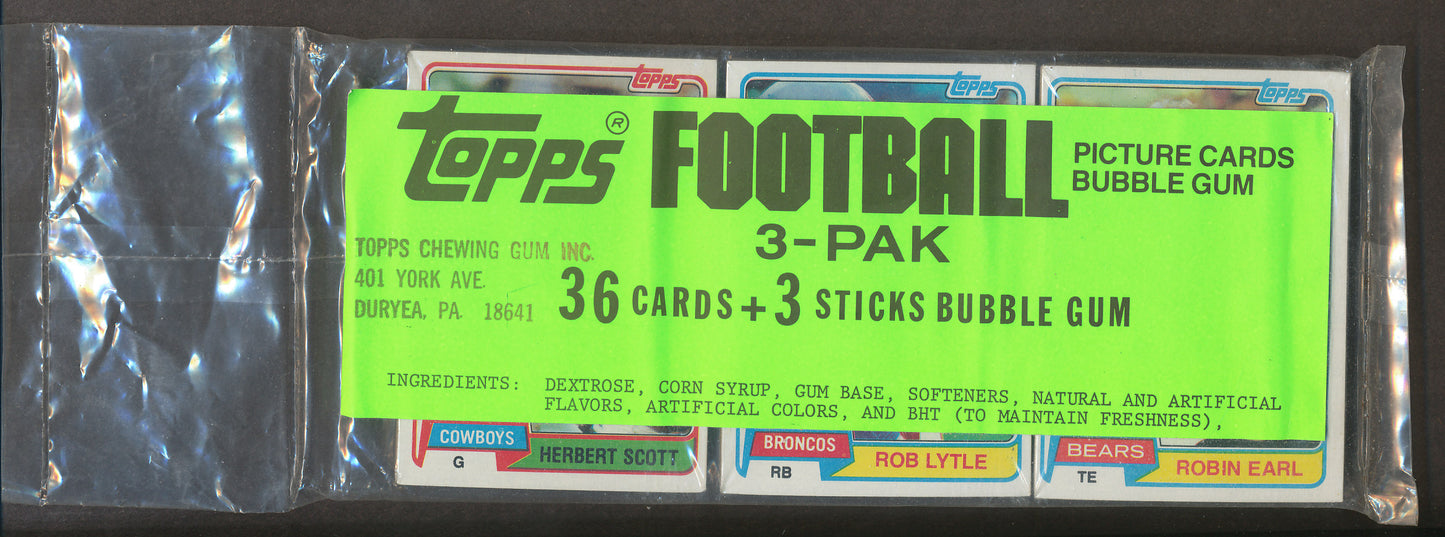 1981 Topps Football Unopened Grocery Rack Pack Green Wrapper