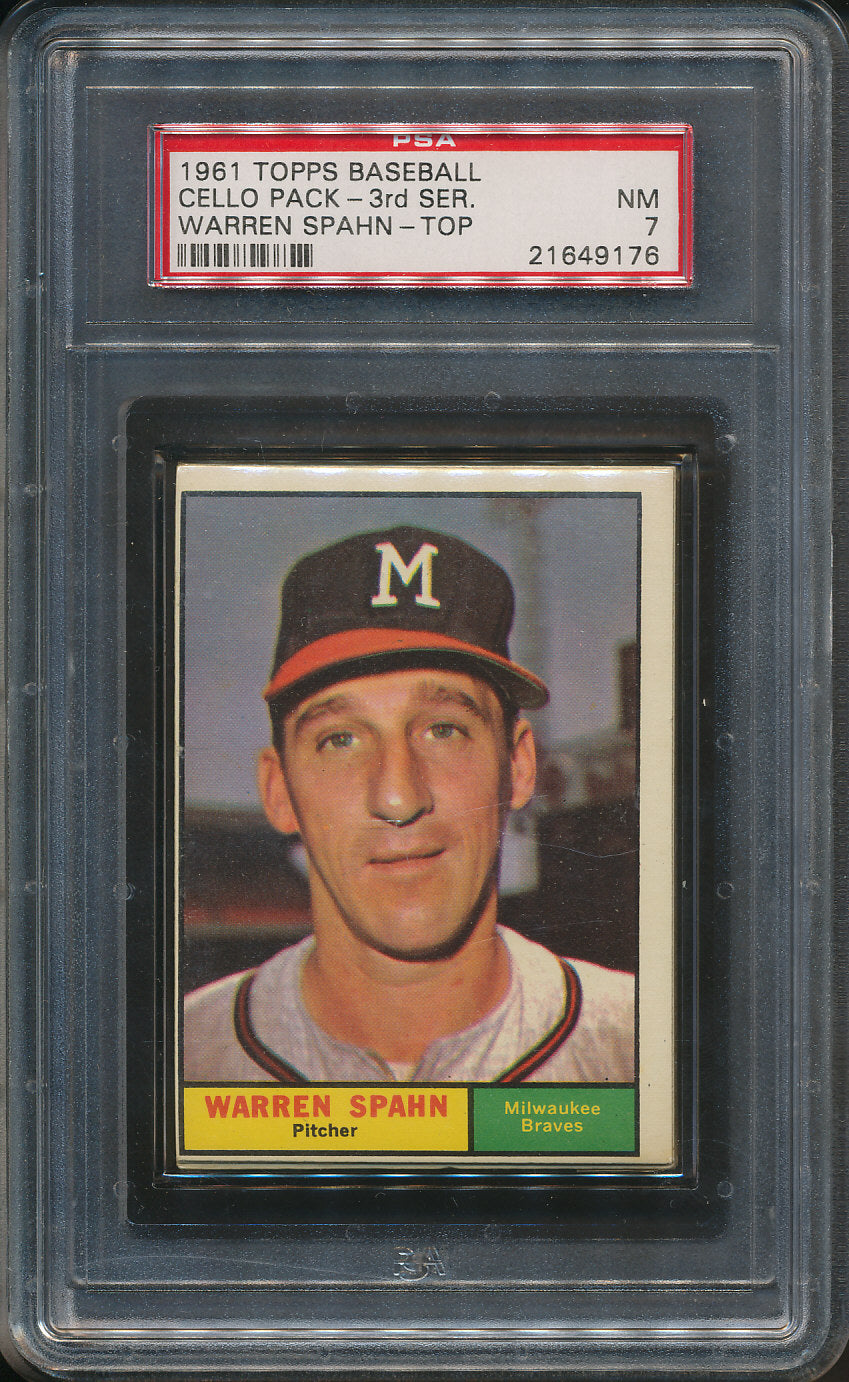 1961 Topps Baseball Unopened Cello Pack PSA 7 Spahn Top