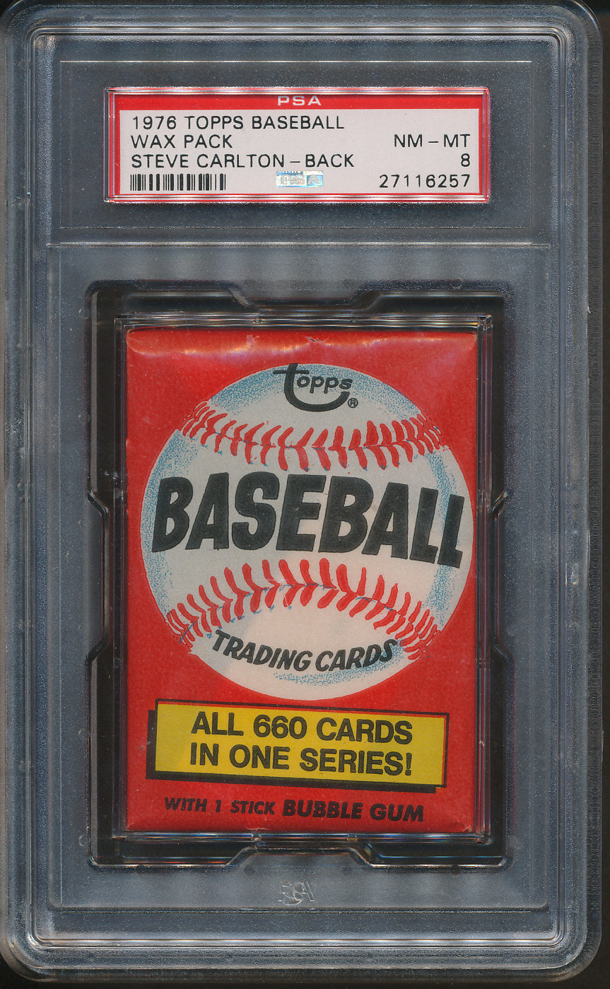 1976 Topps Baseball Unopened Wax Pack PSA 8 w/ Carlton Back