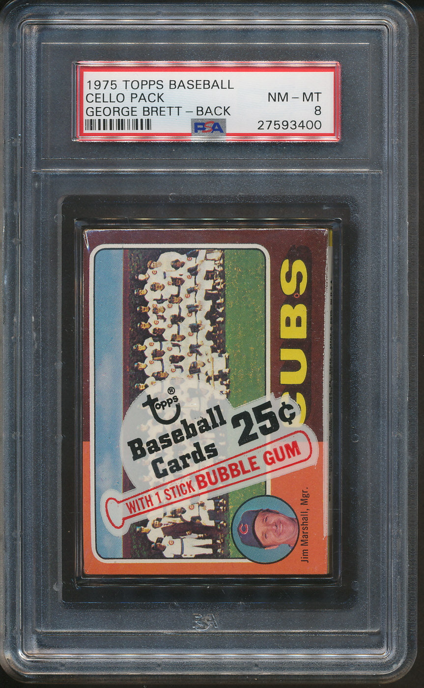 1975 Topps Baseball Unopened Cello Pack PSA 8 Brett Back