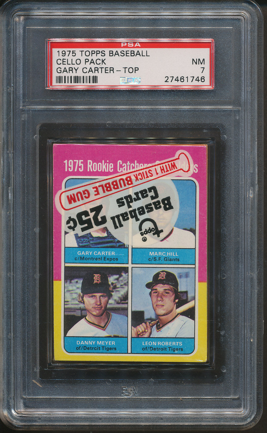 1975 Topps Baseball Unopened Cello Pack PSA 7 w/ Carter Top