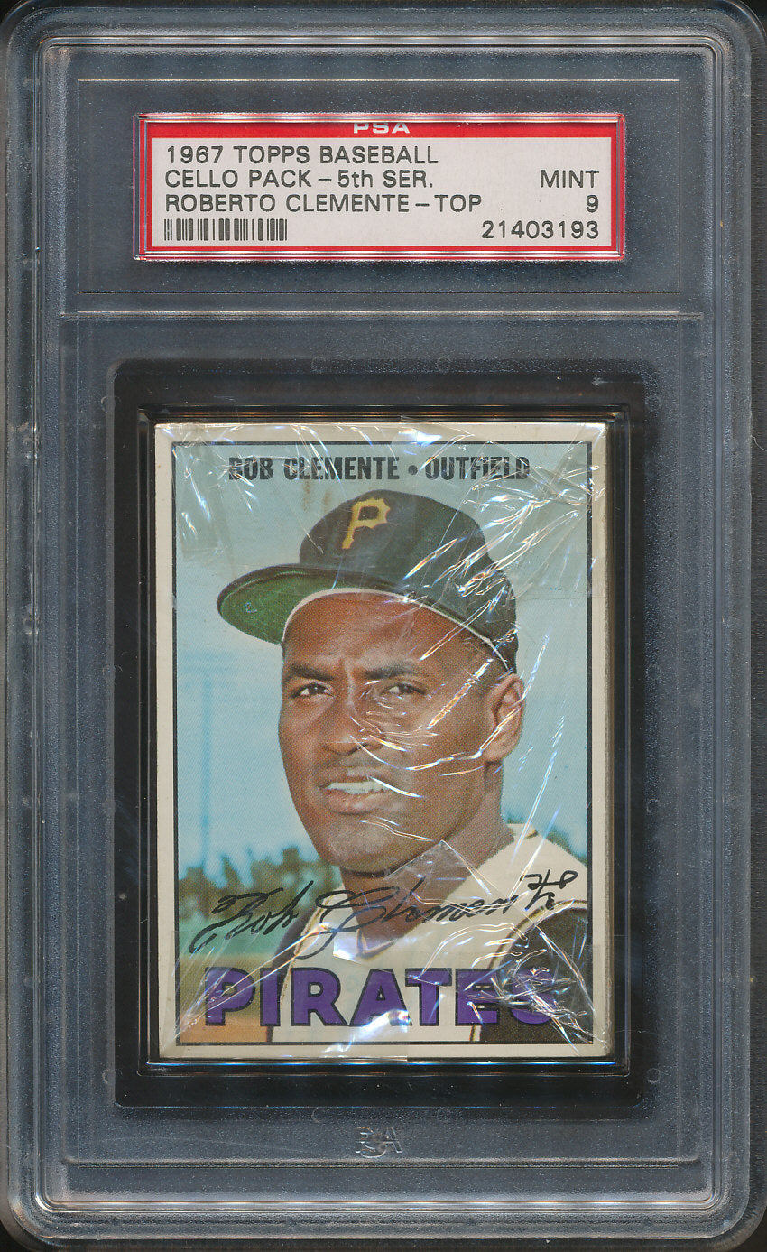 1967 Topps Baseball Unopened Cello Pack PSA 9 Clemente Top