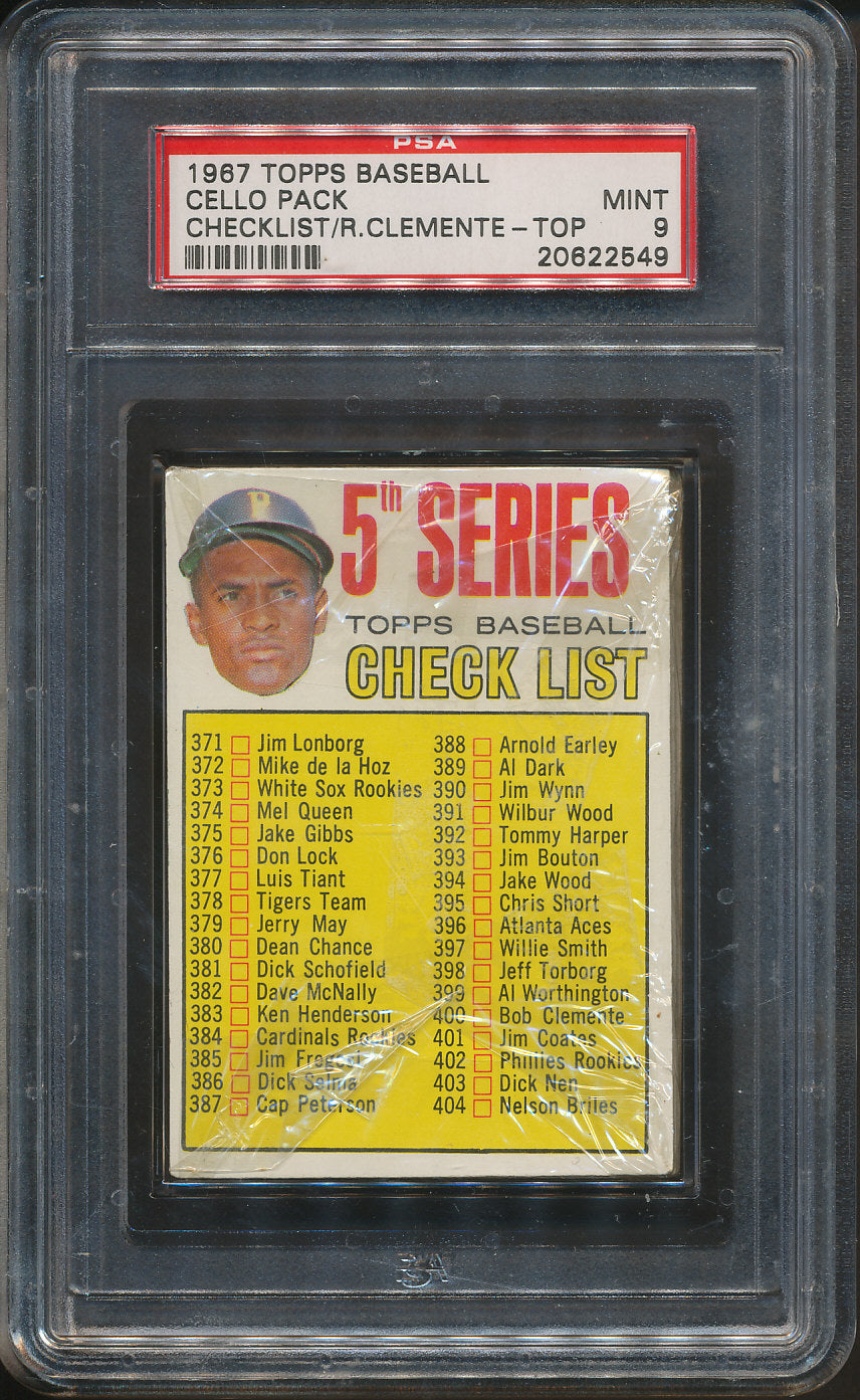 1967 Topps Baseball Unopened Cello Pack PSA 9 Clement CL Top