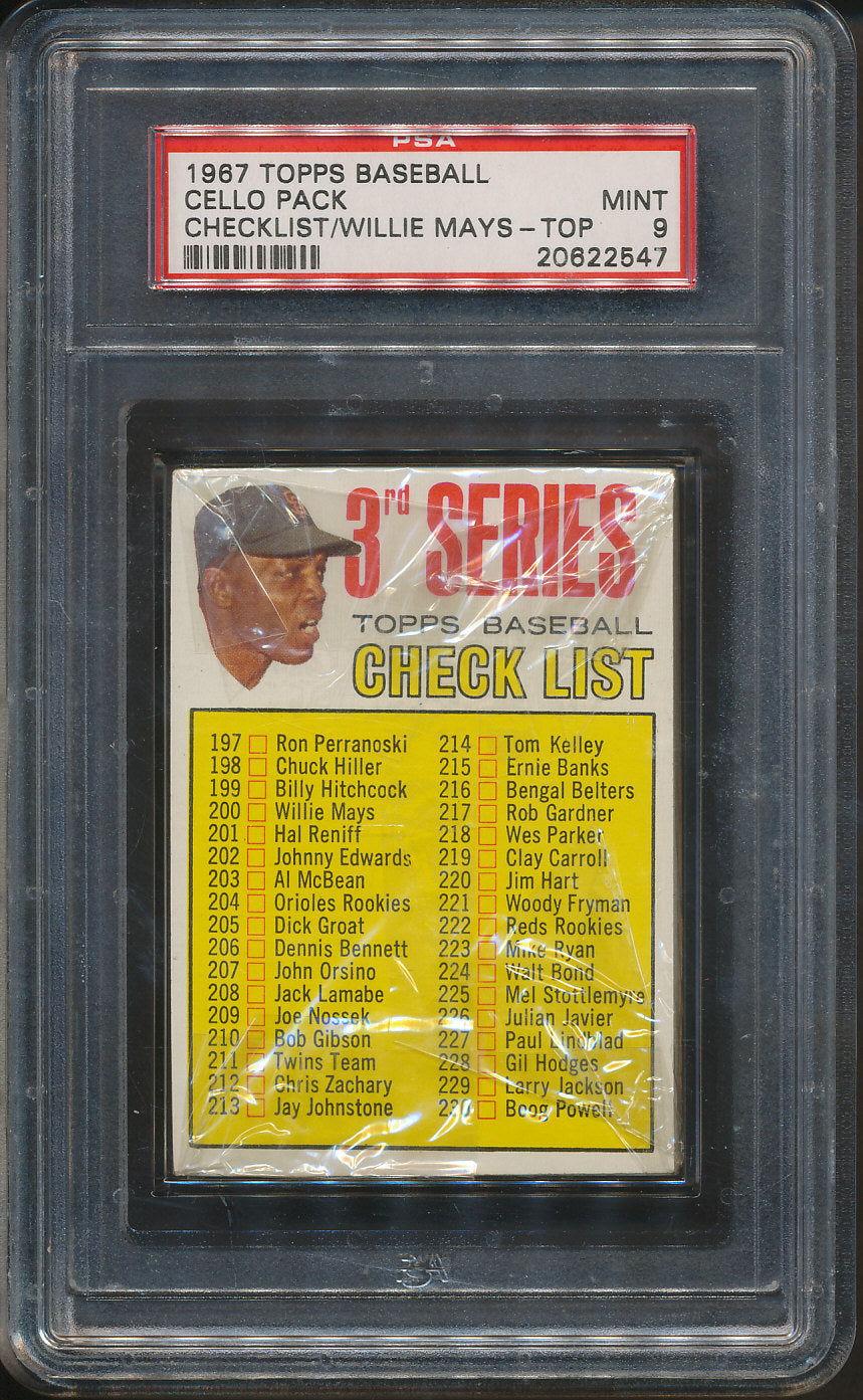 1967 Topps Baseball Unopened Cello Pack PSA 9 Mays CL Top