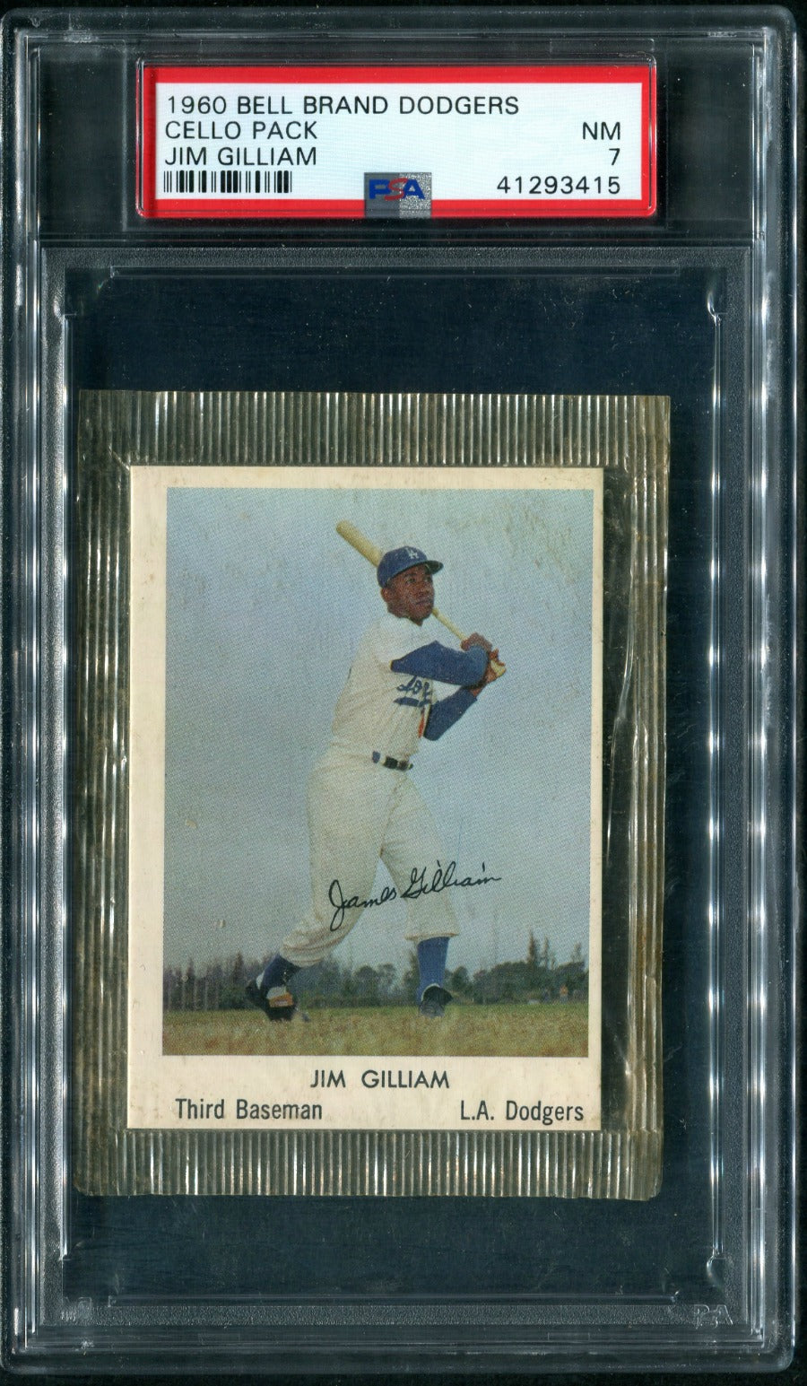 1960 Bell Brand Dodgers Baseball Unopened Cello Pack Jim Gilliam PSA 7