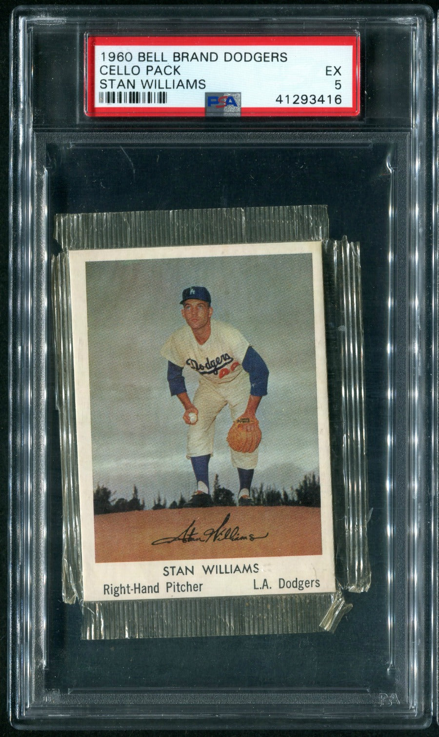 1960 Bell Brand Dodgers Baseball Unopened Cello Pack Stan Williams PSA 5