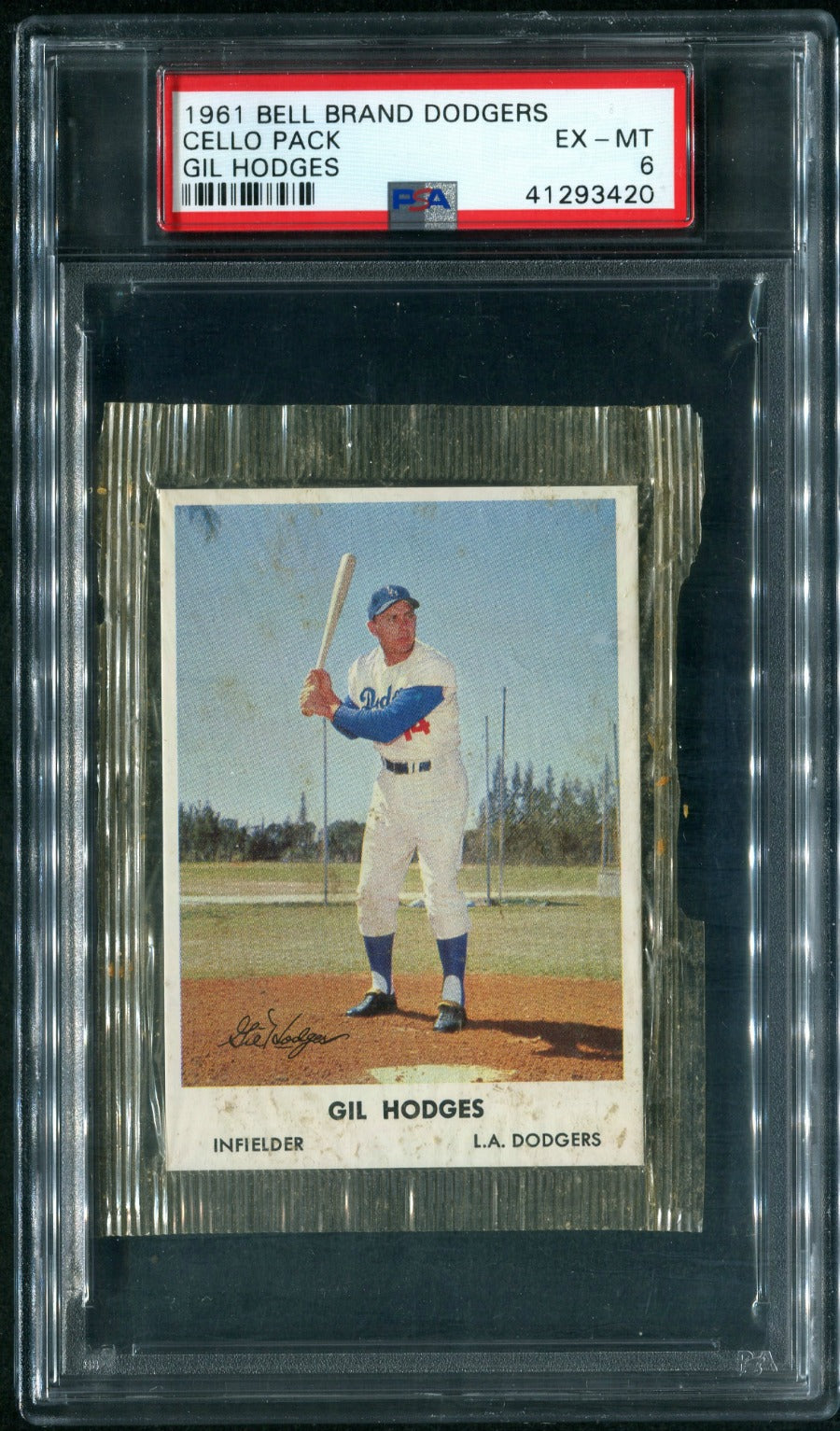 1961 Bell Brand Dodgers Baseball Unopened Cello Pack Gil Hodges PSA 6