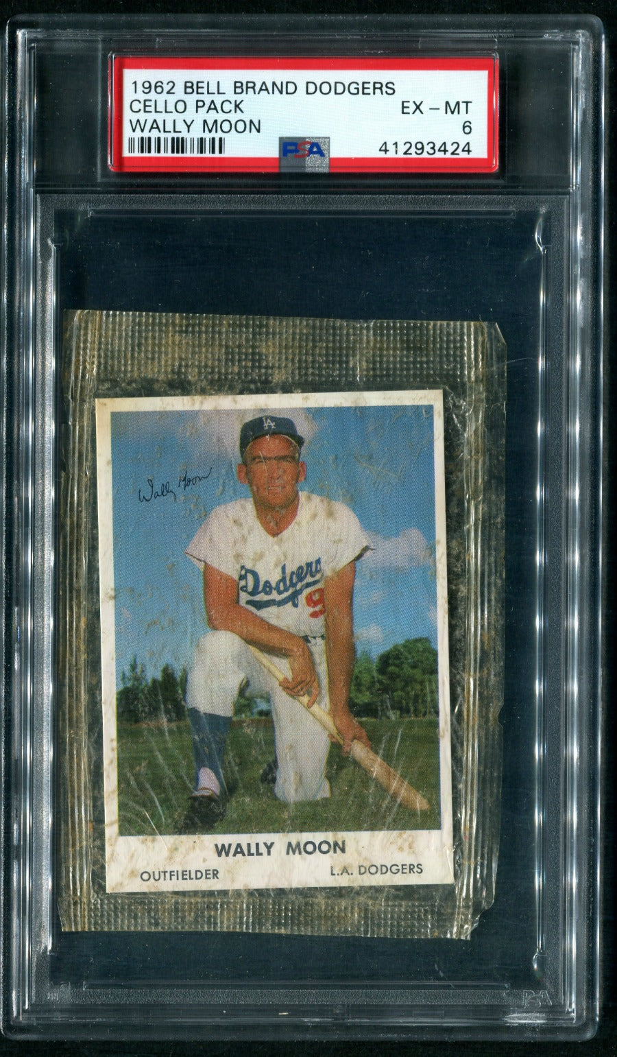 1962 Bell Brand Dodgers Baseball Unopened Cello Pack Wally Moon PSA 6