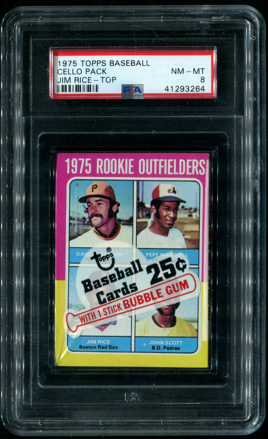 1975 Topps Baseball Unopened Cello Pack PSA 8 w/ Rice Top