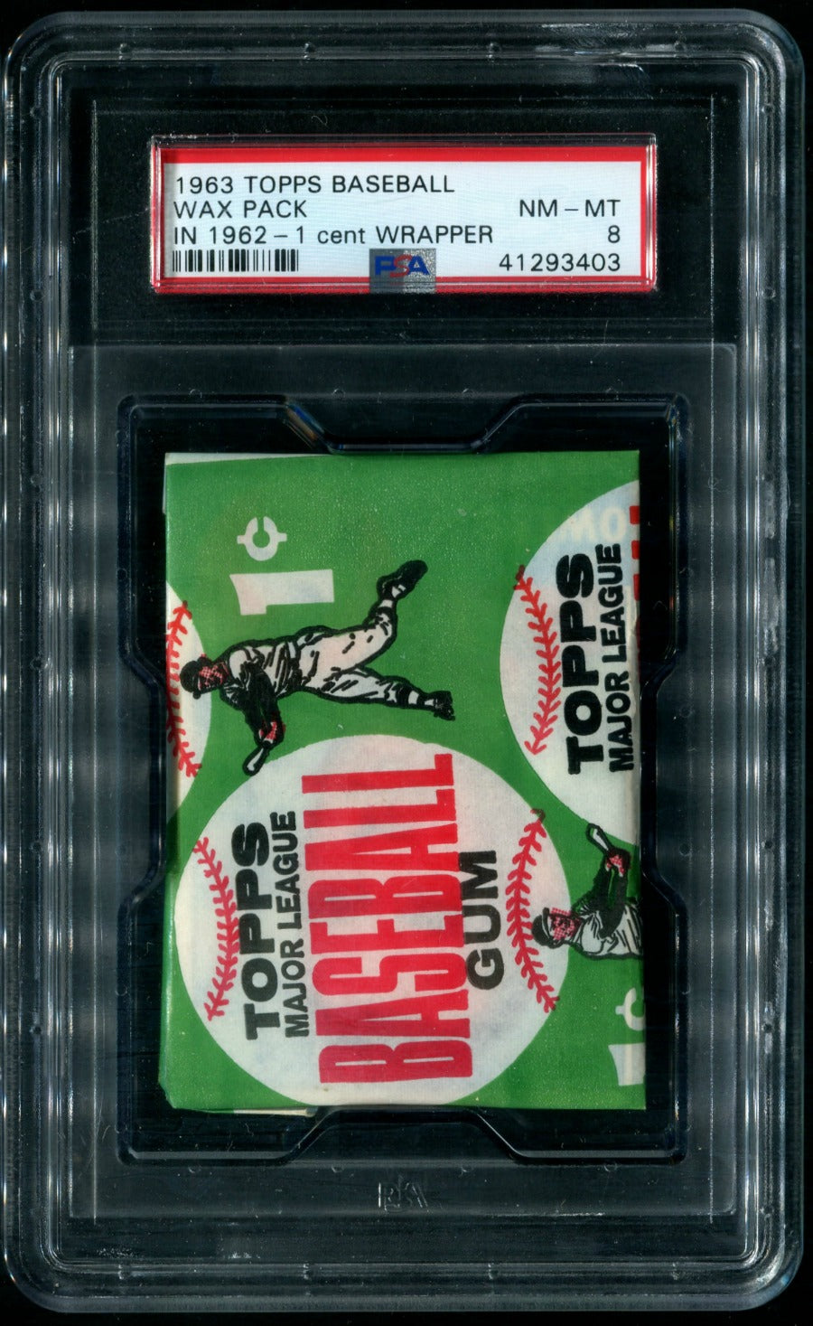 1963 Topps Baseball Unopened 1 Cent Wax Pack PSA 8 (in 19
