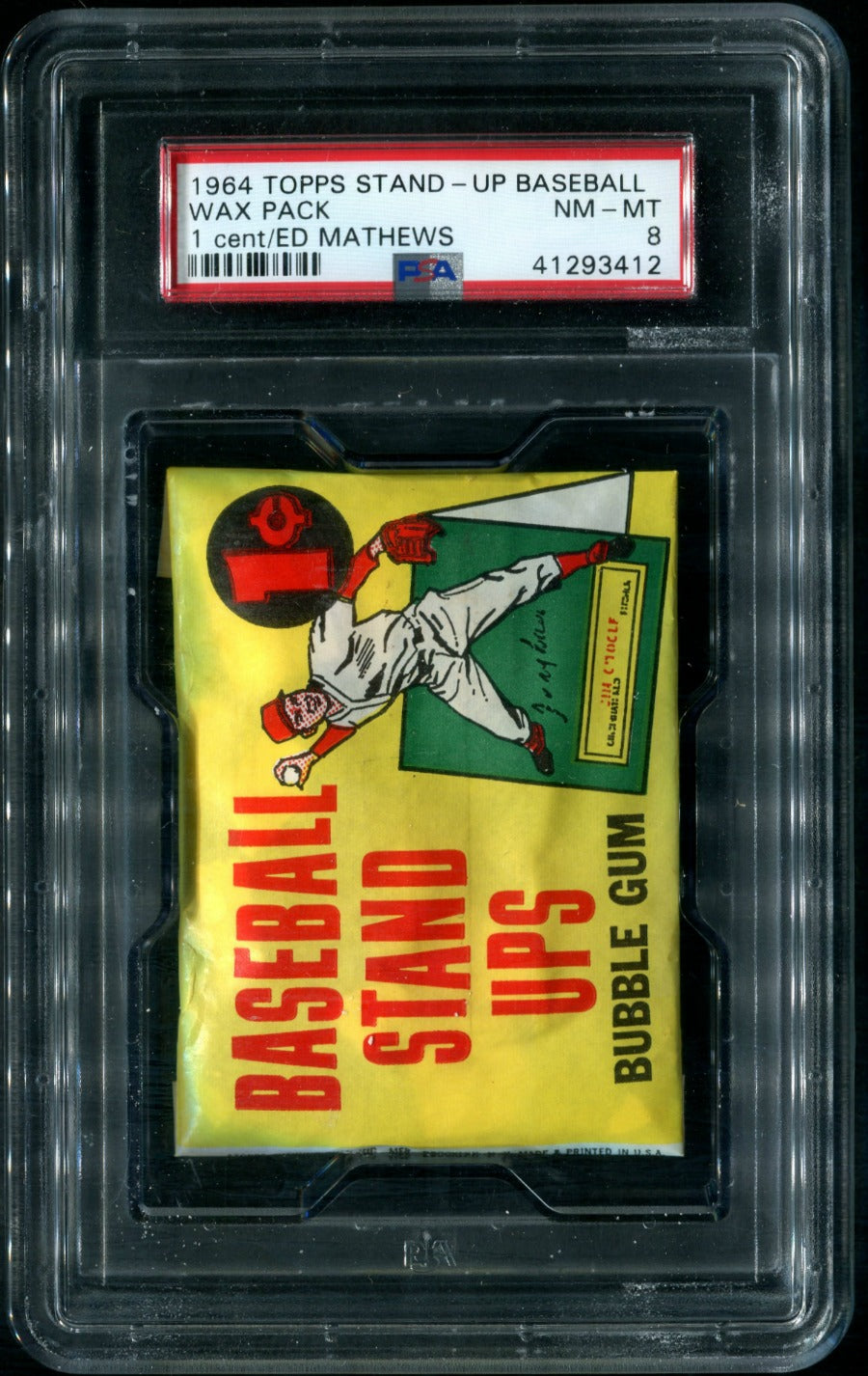 1964 Topps Baseball Stand Up Unopened 1 Cent Wax Pack PSA 8