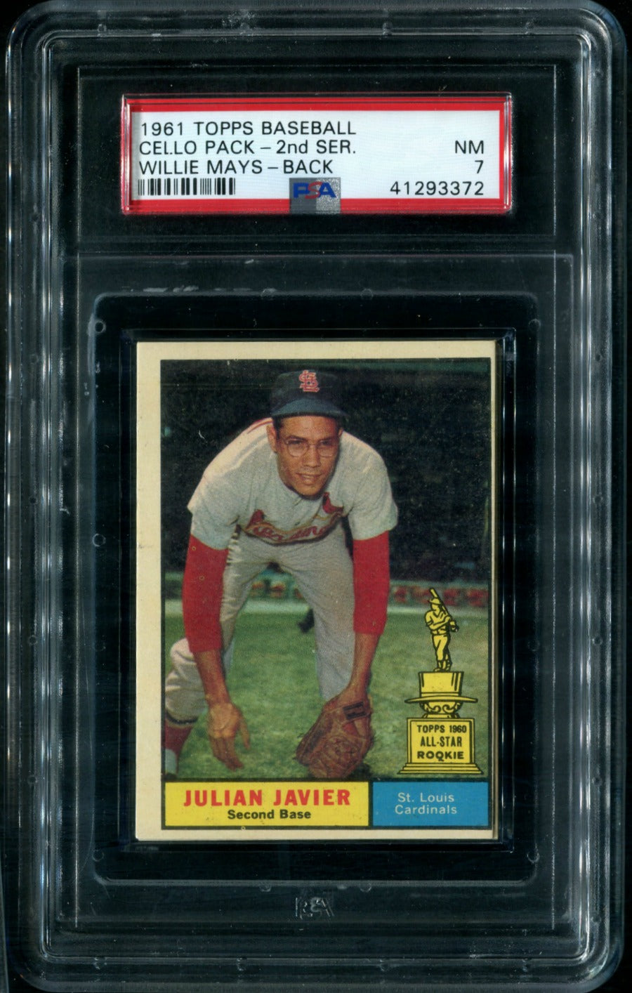 1961 Topps Baseball Unopened Cello Pack PSA 7 Mays Back