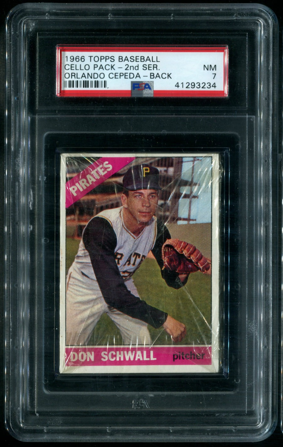 1966 Topps Baseball Unopened 2nd Series Cello Pack PSA 7 Cepeda Back