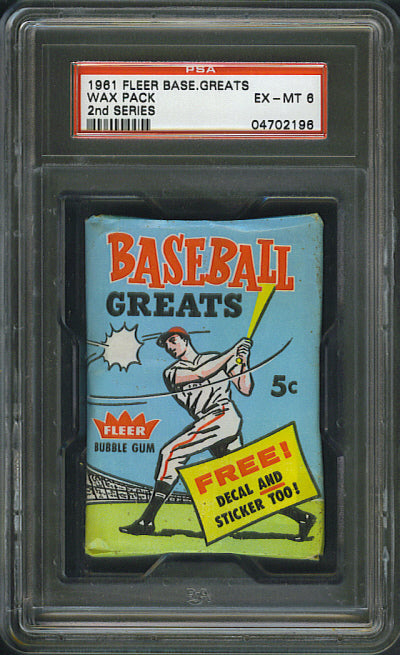 1961 Fleer Baseball Unopened 2nd Series Wax Pack PSA 6