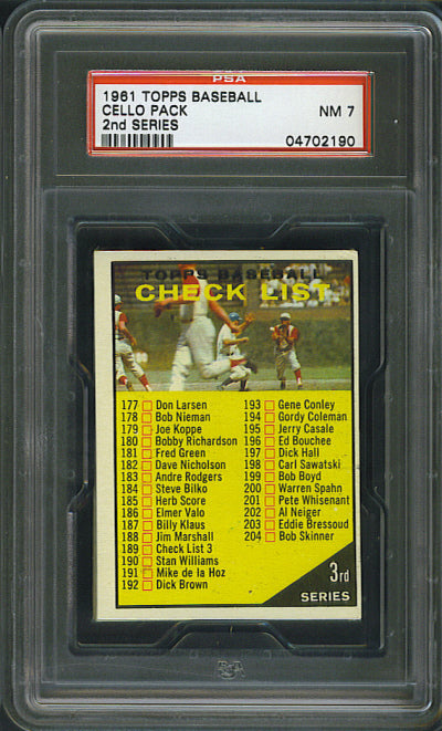 1961 Topps Baseball Unopened 2nd Series Cello Pack PSA 7