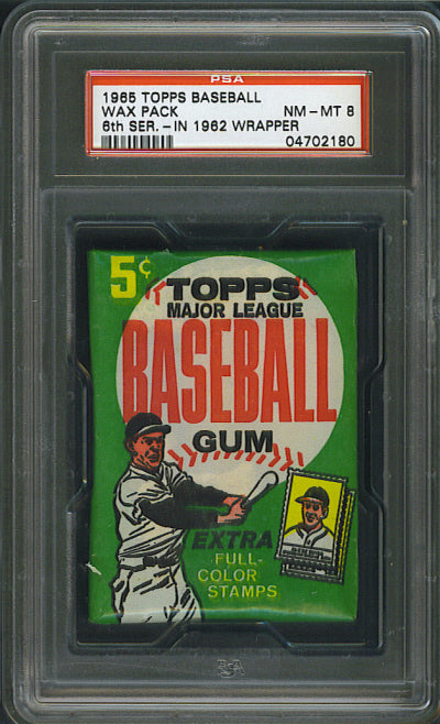 1965 Topps Baseball Unopened 6th Series Wax Pack PSA 8 (1962 wrapper)
