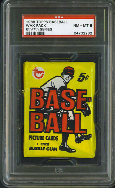 1968 Topps Baseball Unopened Series 6/7 Wax Pack PSA 8