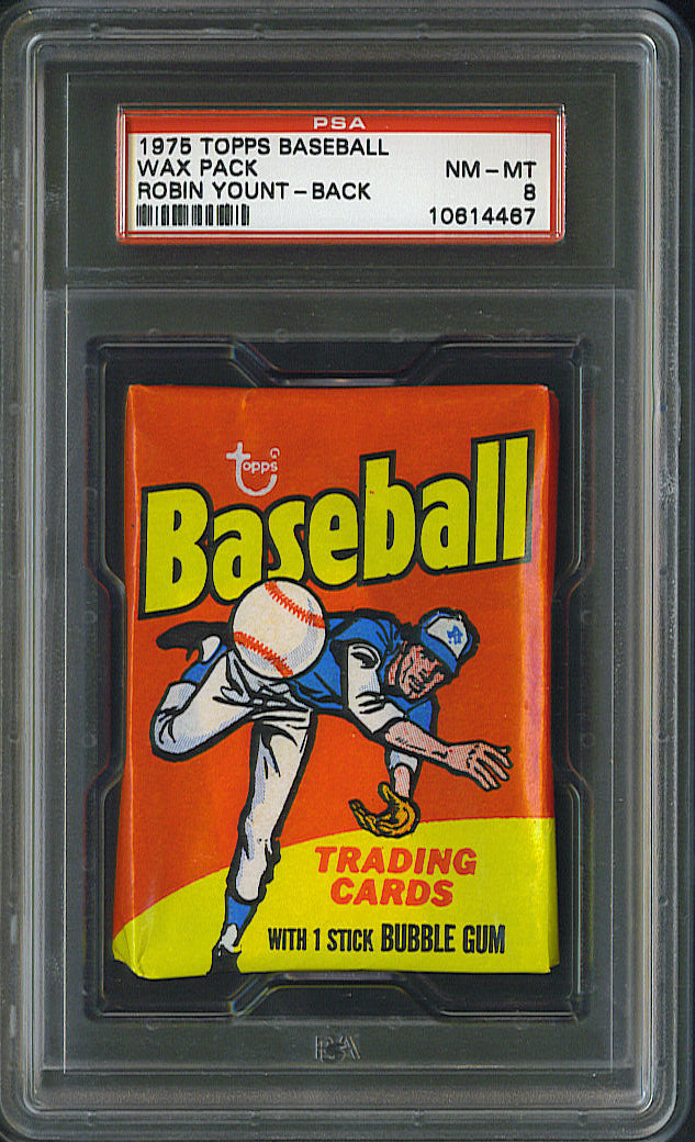 1975 Topps Baseball Unopened Wax Pack PSA 8 Yount Back