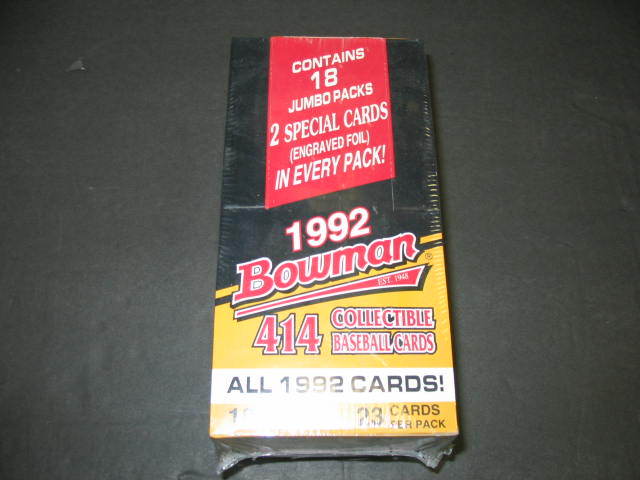 1992 Bowman Baseball Unopened Jumbo Box (18 Count)