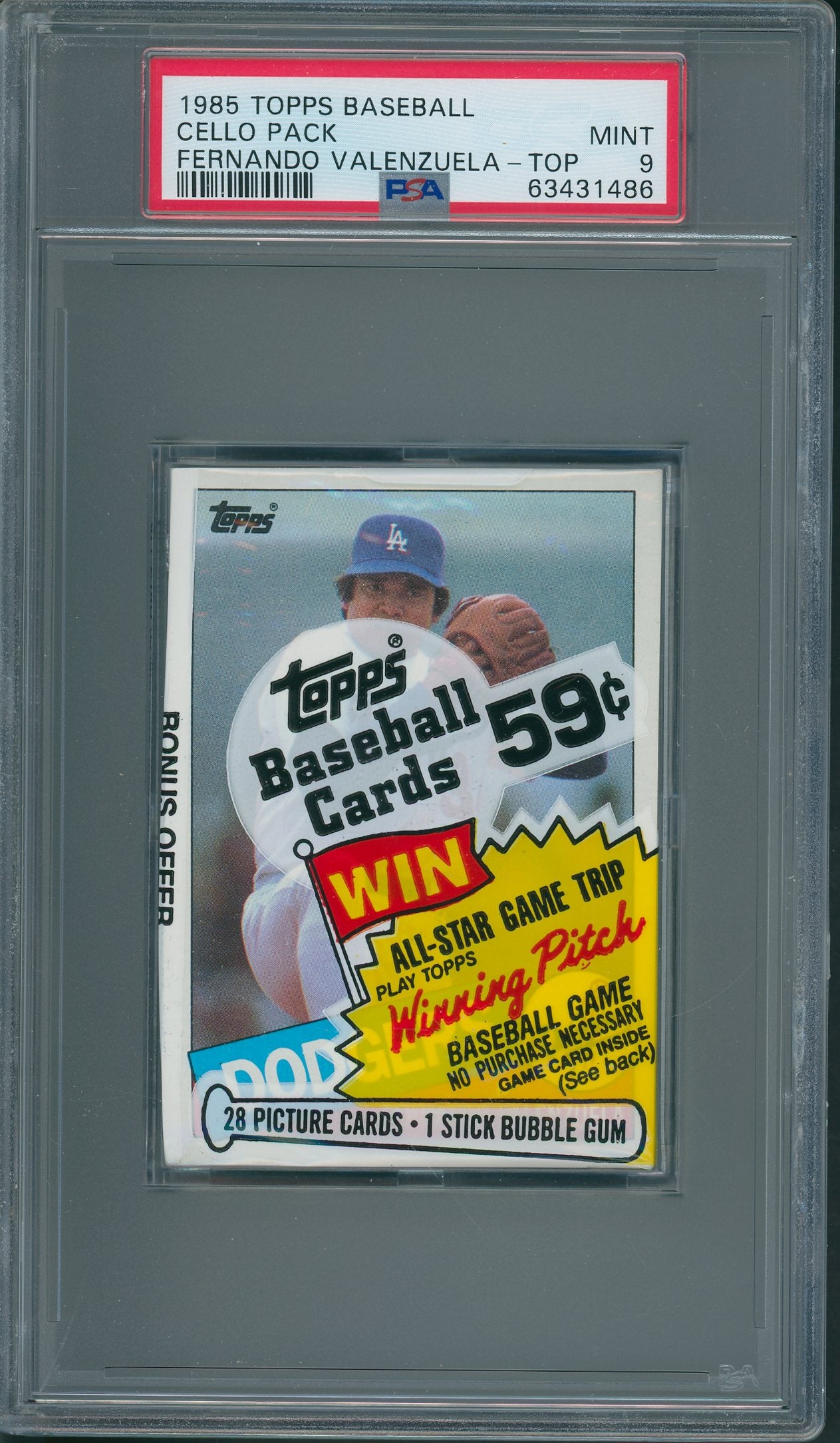 1985 Topps Baseball Unopened Cello Pack PSA 9 Valenzuela Top *1486