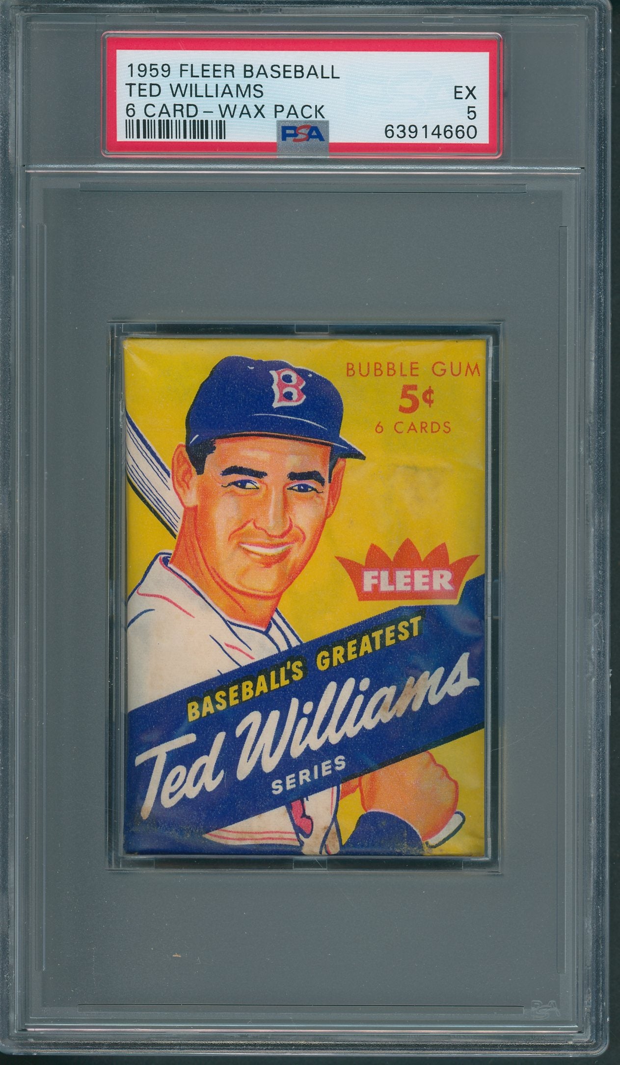 1959 Fleer Baseball Ted Williams Wax Pack (6 Card) PSA 5