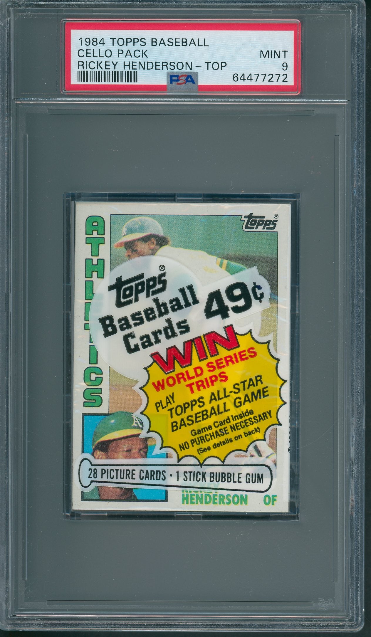 1984 Topps Baseball Cello Pack Rickey Henderson PSA 9 *7272