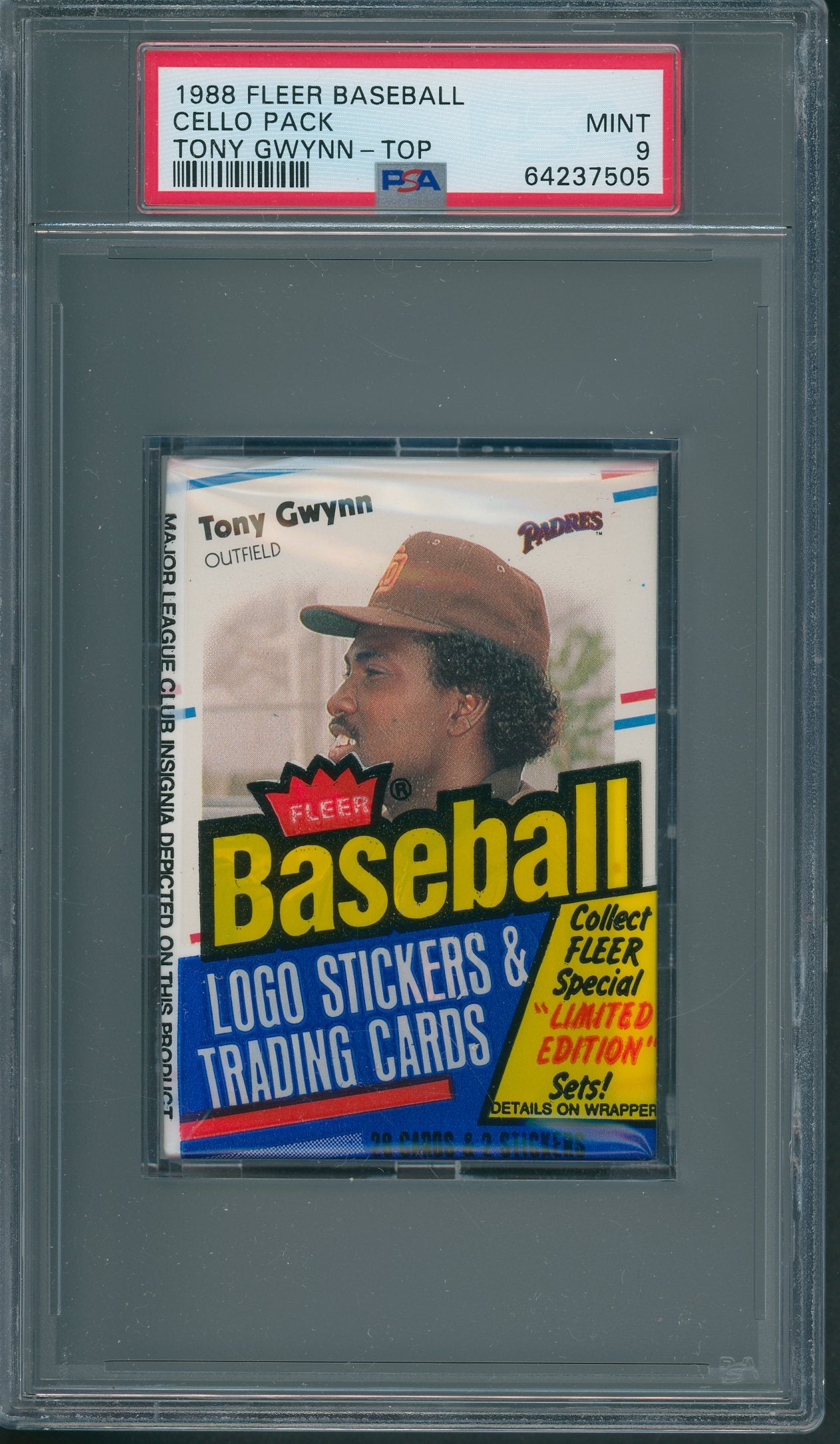 1988 Fleer Baseball Unopened Cello Pack PSA 9 Tony Gwynn Top *7505