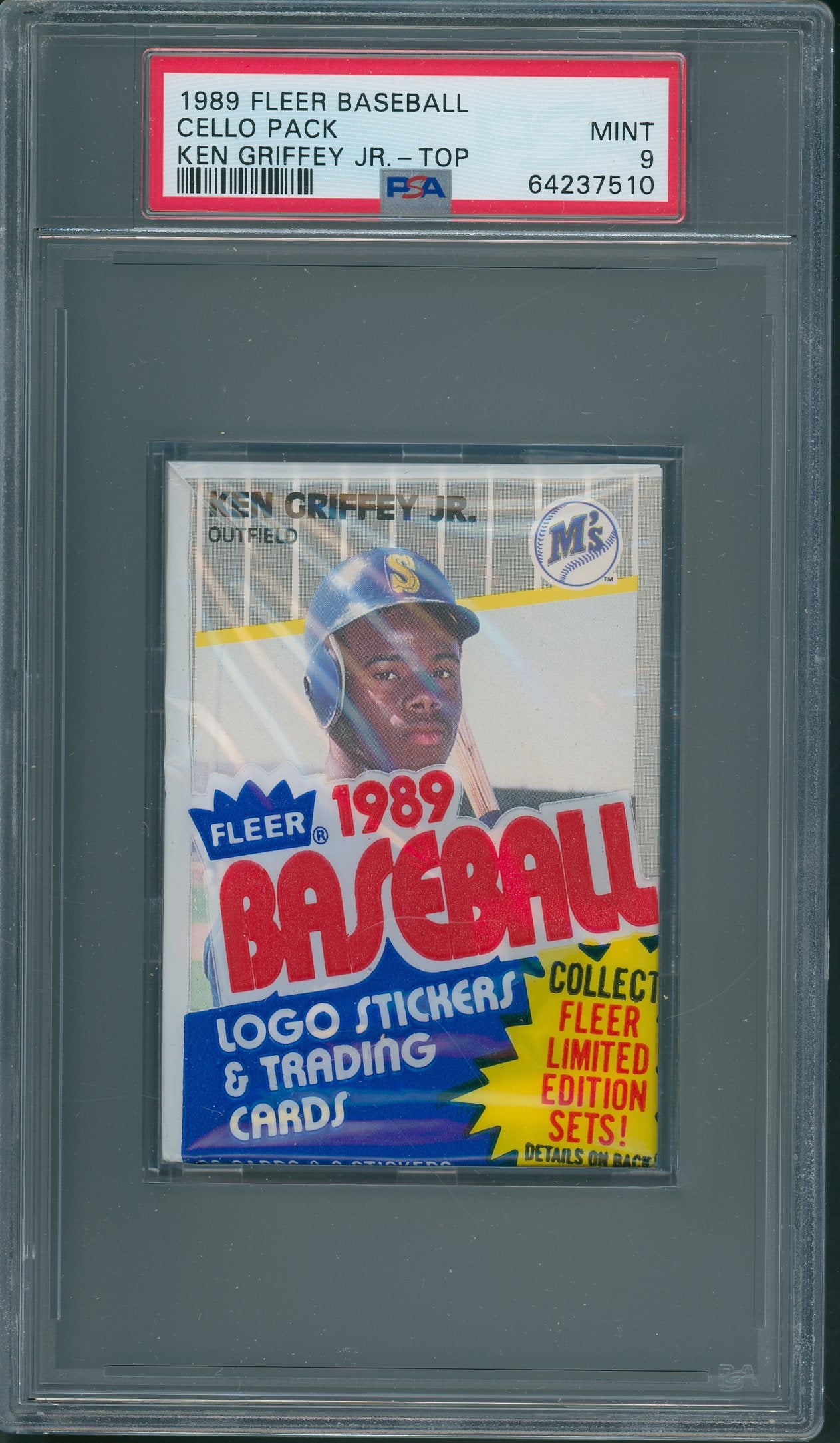 1989 Fleer Baseball Unopened Cello Pack PSA 9 Ken Griffey Jr. Top *7510