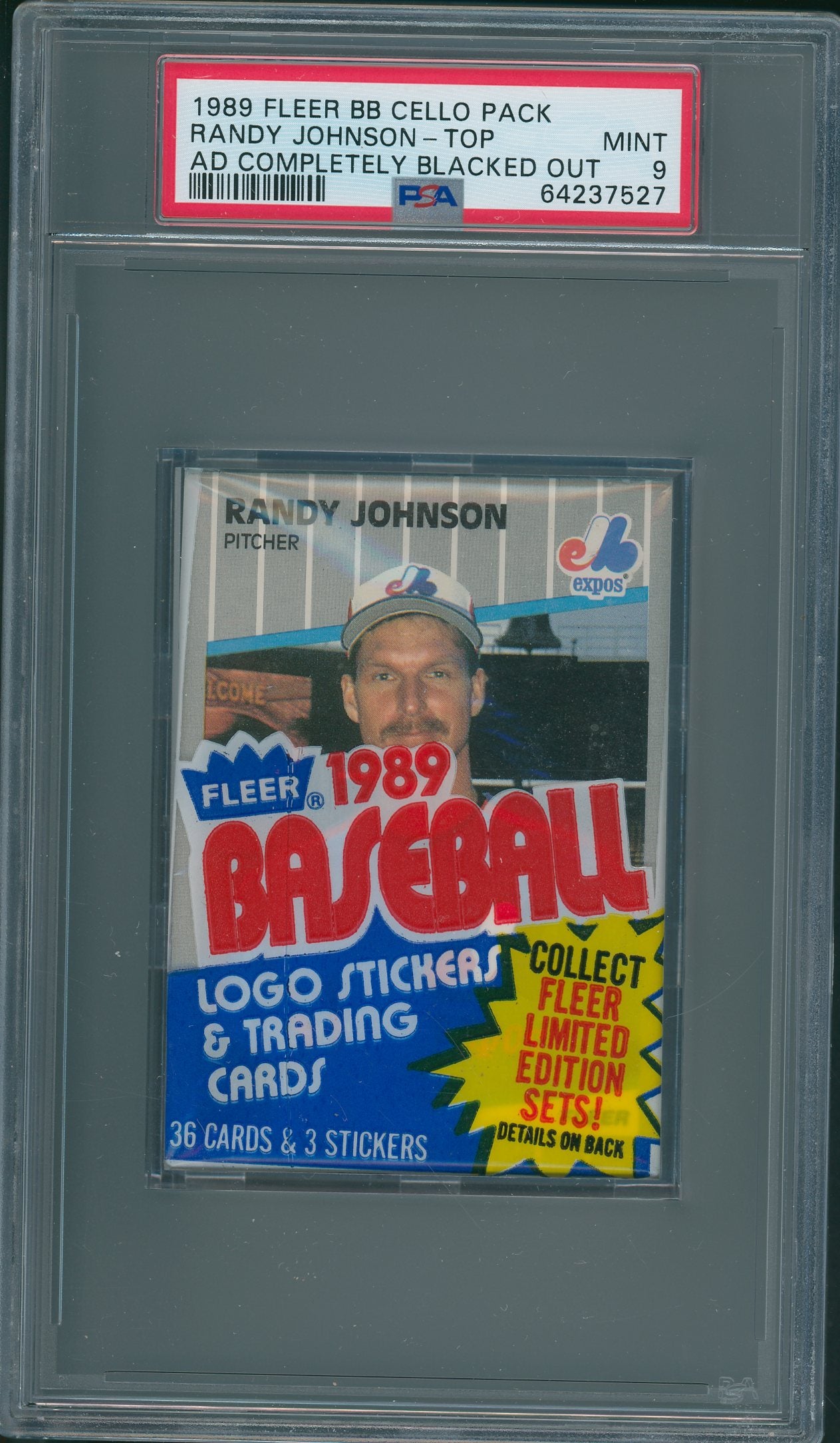 1989 Fleer Baseball Unopened Cello Pack PSA 9 Randy Johnson (Marlboro Blacked Out) Top *7527