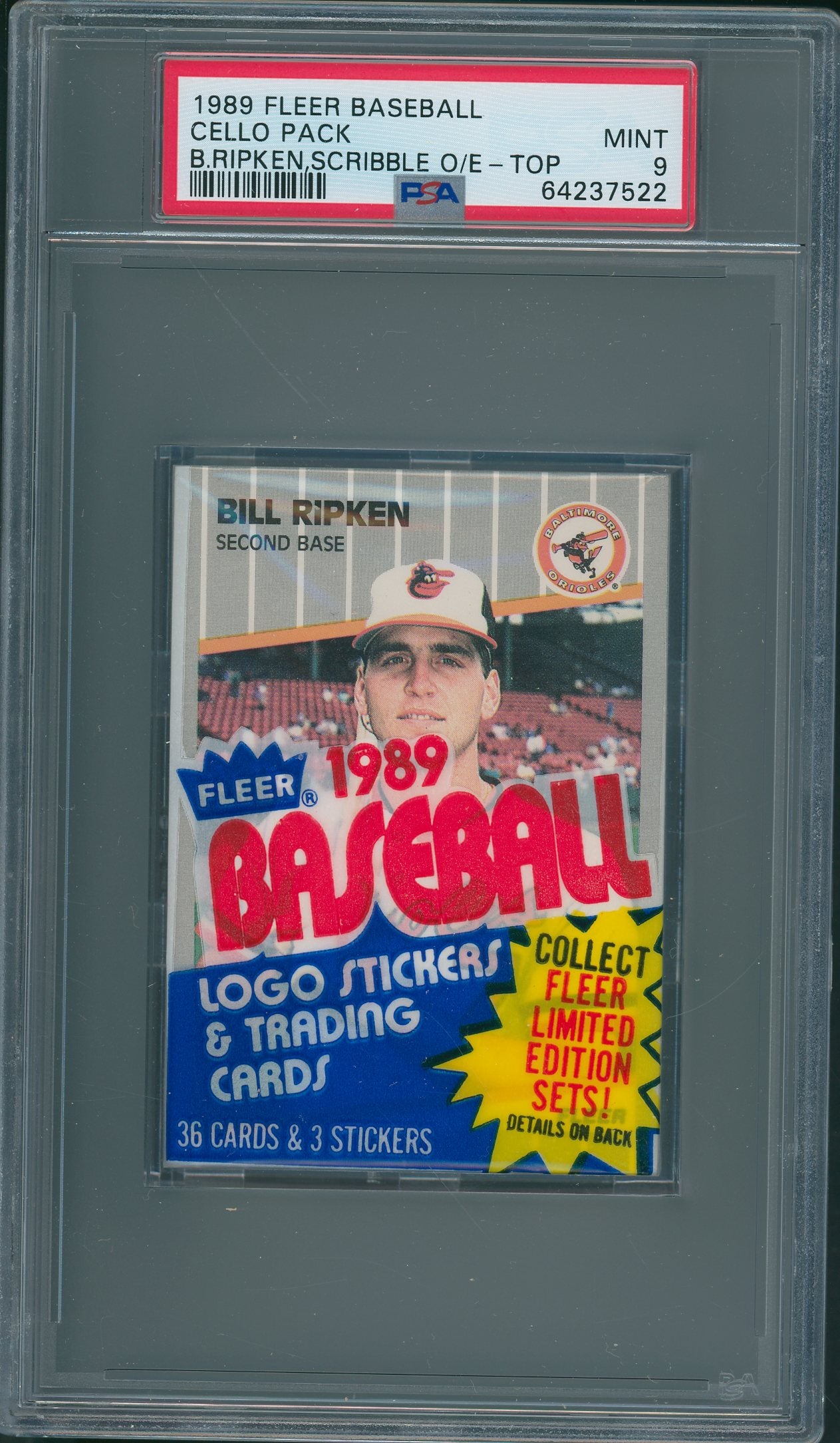 1989 Fleer Baseball Cello Pack Ripken Scribble PSA 9 *7522