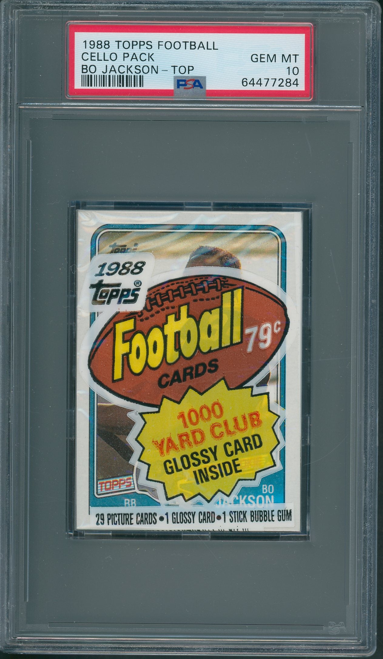 1988 Topps Football Unopened Cello Pack PSA 10 Bo Jackson Top *7284