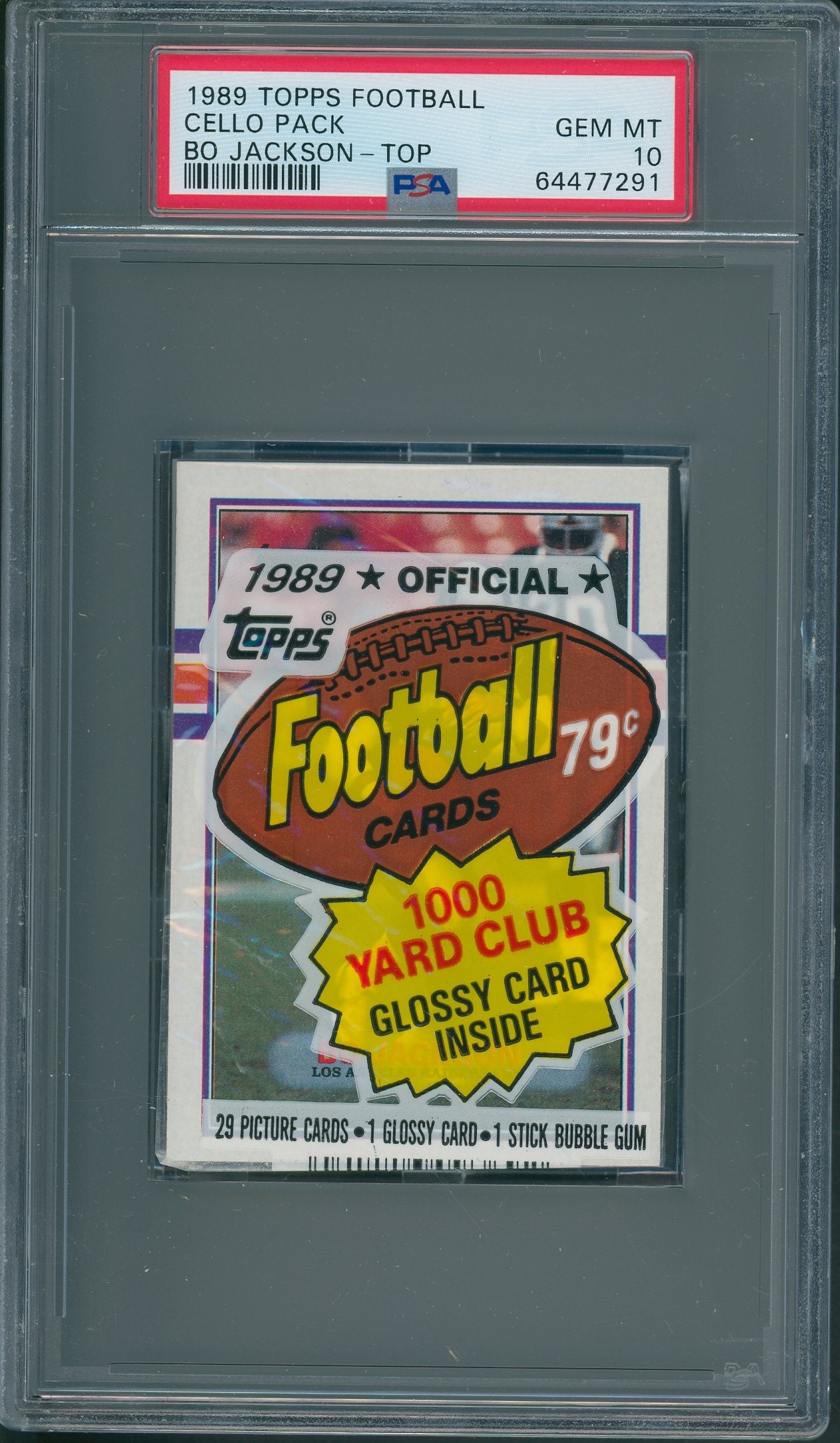 1989 Topps Football Unopened Cello Pack PSA 10 Bo Jackson Top *7291