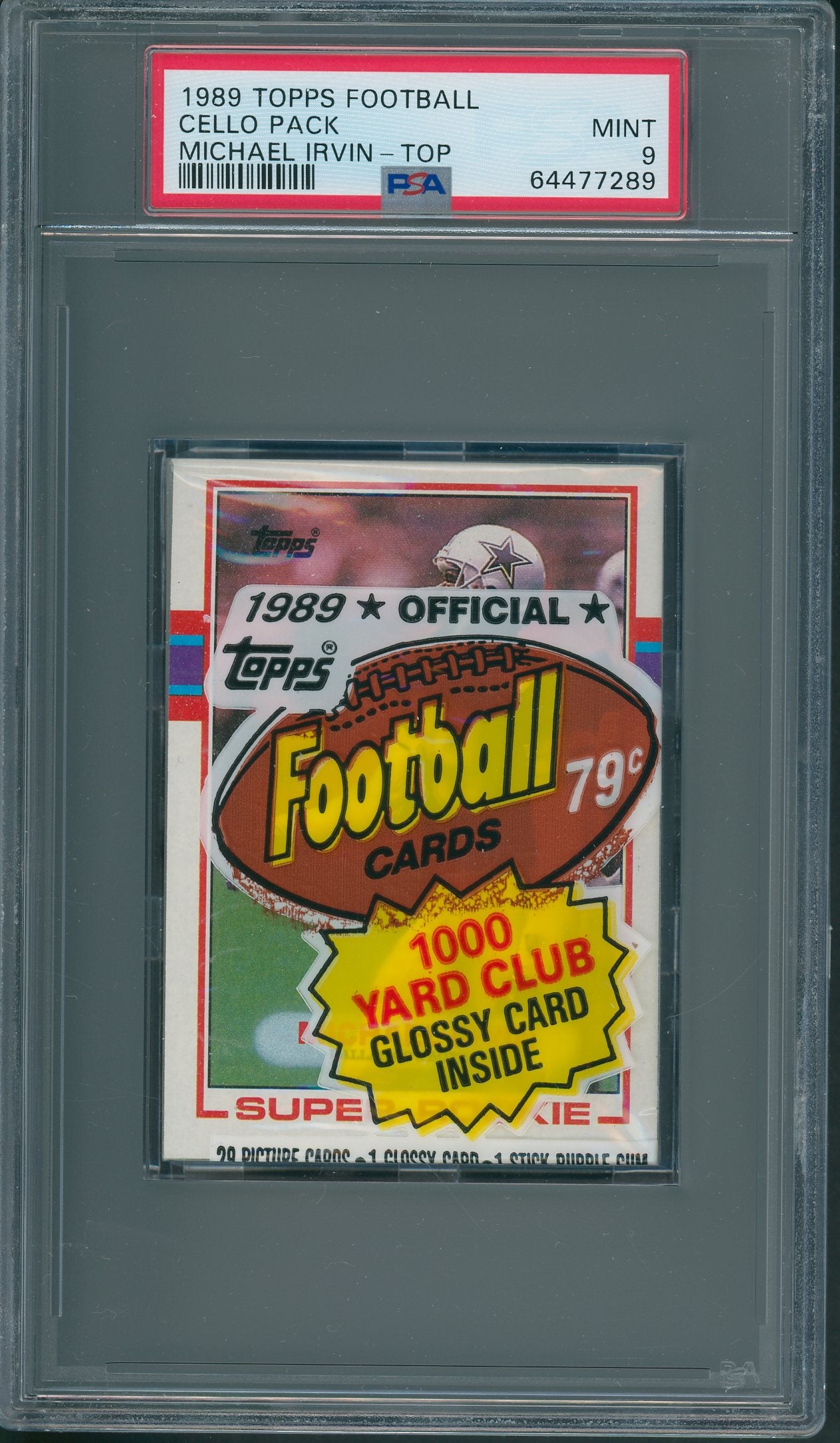 1989 Topps Football Unopened Cello Pack PSA 9 Michael Irvin Top *7289