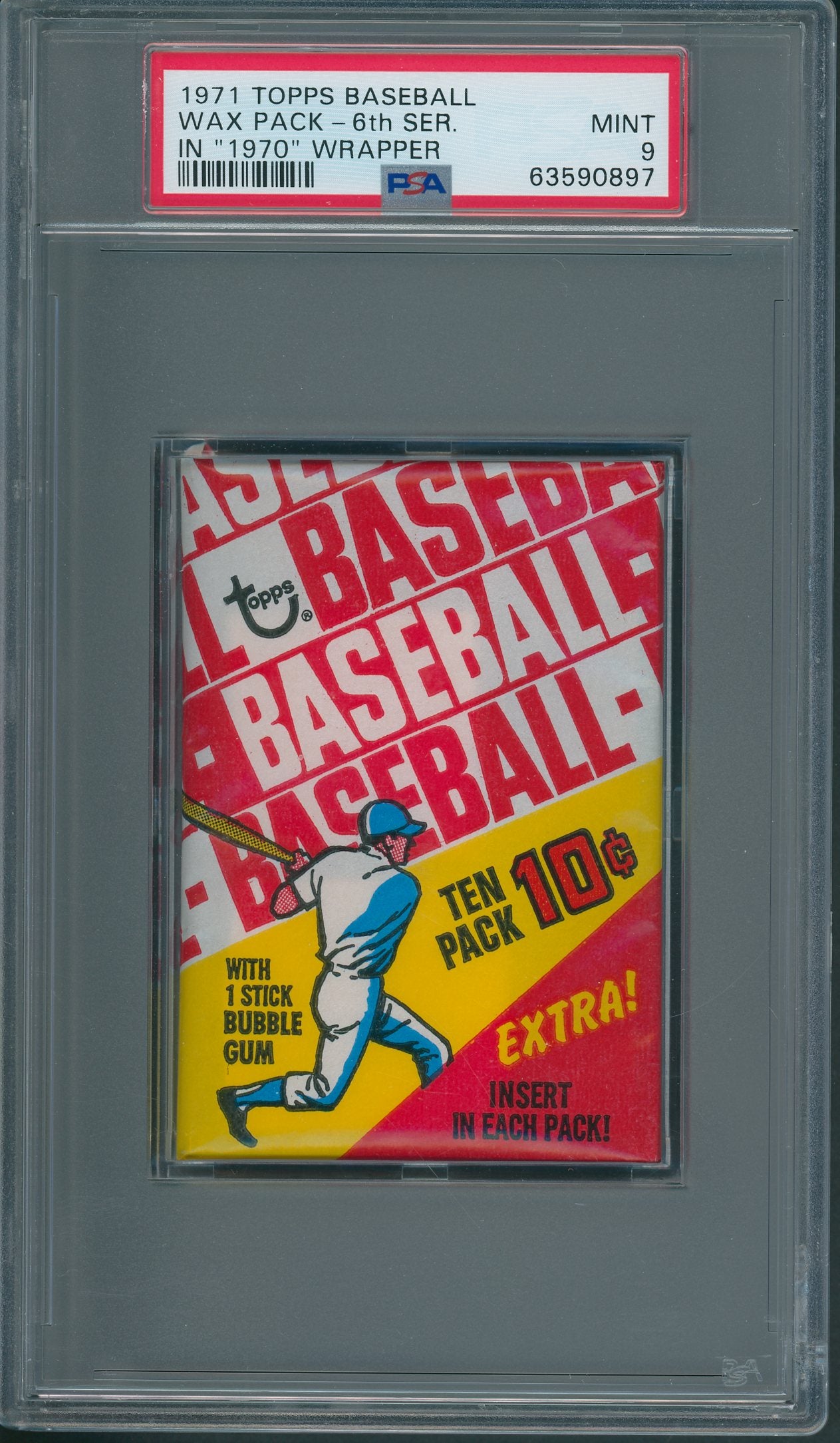 1971 Topps Baseball Unopened 6th Series Wax Pack PSA 9 *0897 (1970 Wrapper)