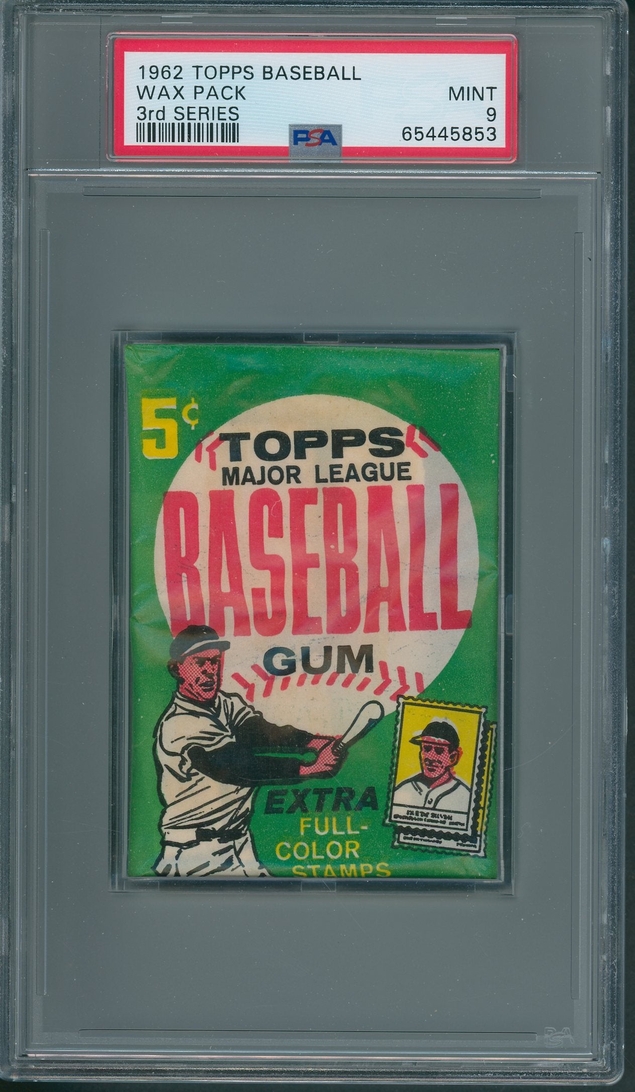 1962 Topps Baseball Unopened 3rd Series Wax Pack PSA 9