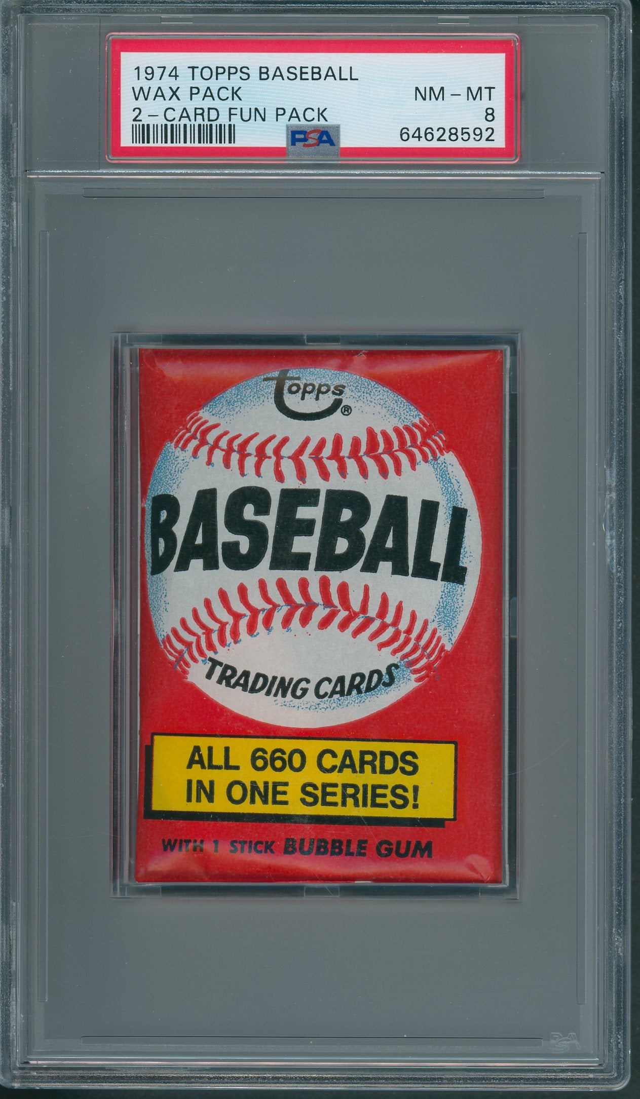 1974 Topps Baseball Fun Pack (2 Card) Unopened Wax Pack PSA 8 *8592