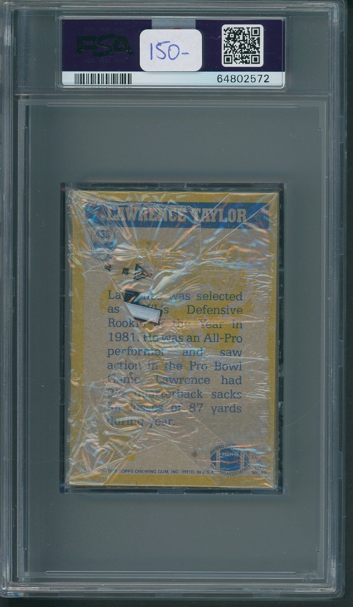 1982 Topps Football Unopened Cello Pack PSA 8 Taylor IA Back *2572