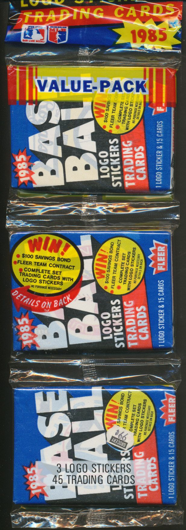 1985 Fleer Baseball Unopened Wax Pack Rack Pack (Authenticate)