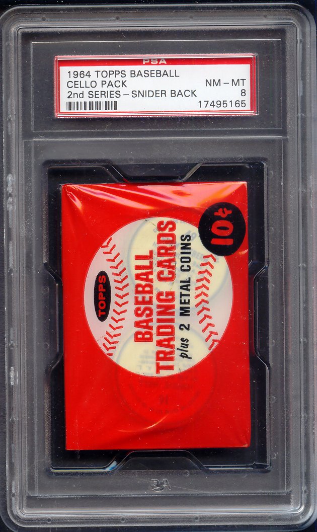 1964 Topps Baseball Unopened 2nd Series Cello Pack PSA 8 Snider Back