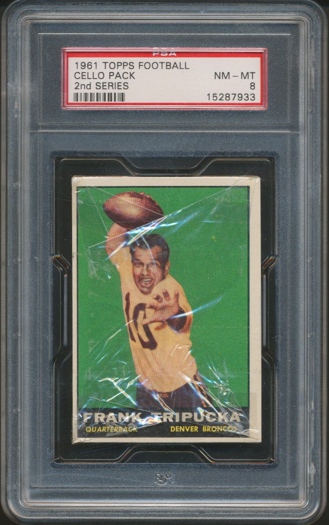 1961 Topps Football Unopened 2nd Series Cello Pack PSA 8