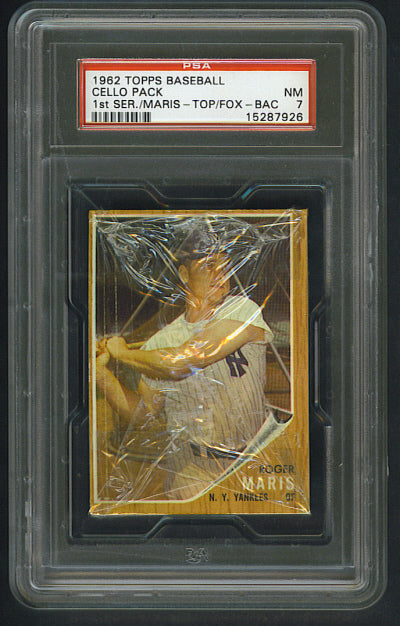 1962 Topps Baseball Unopened 1st Series Cello Pack PSA 7 Maris Top